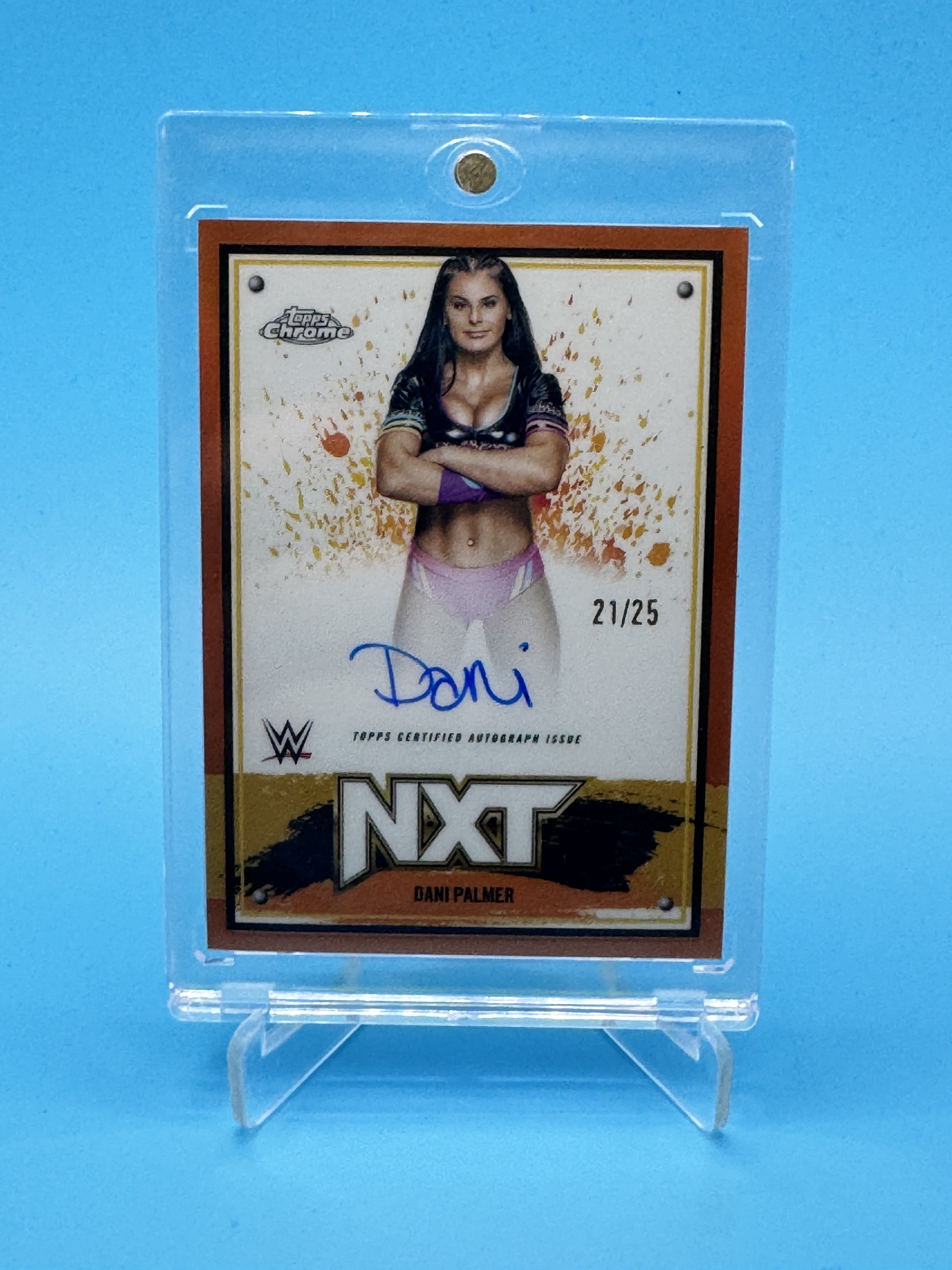 2025 Topps Chrome WWE #NXT-DPM Dani Palmer NXT Autographs Orange Refractor #/25