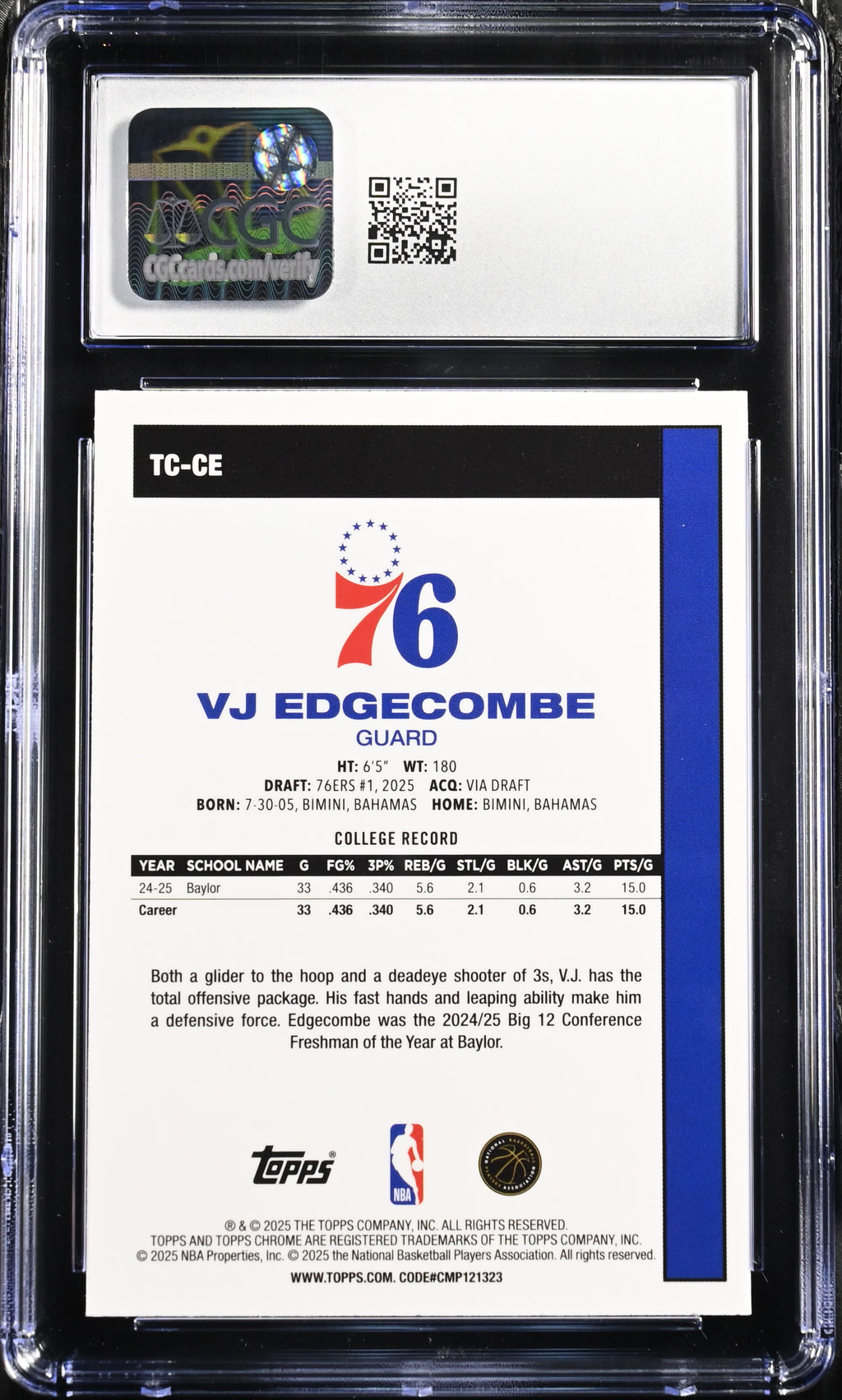 2025-26 Topps #TC-CE VJ Edgecombe '80-81 Silver Pack CGC 8.5