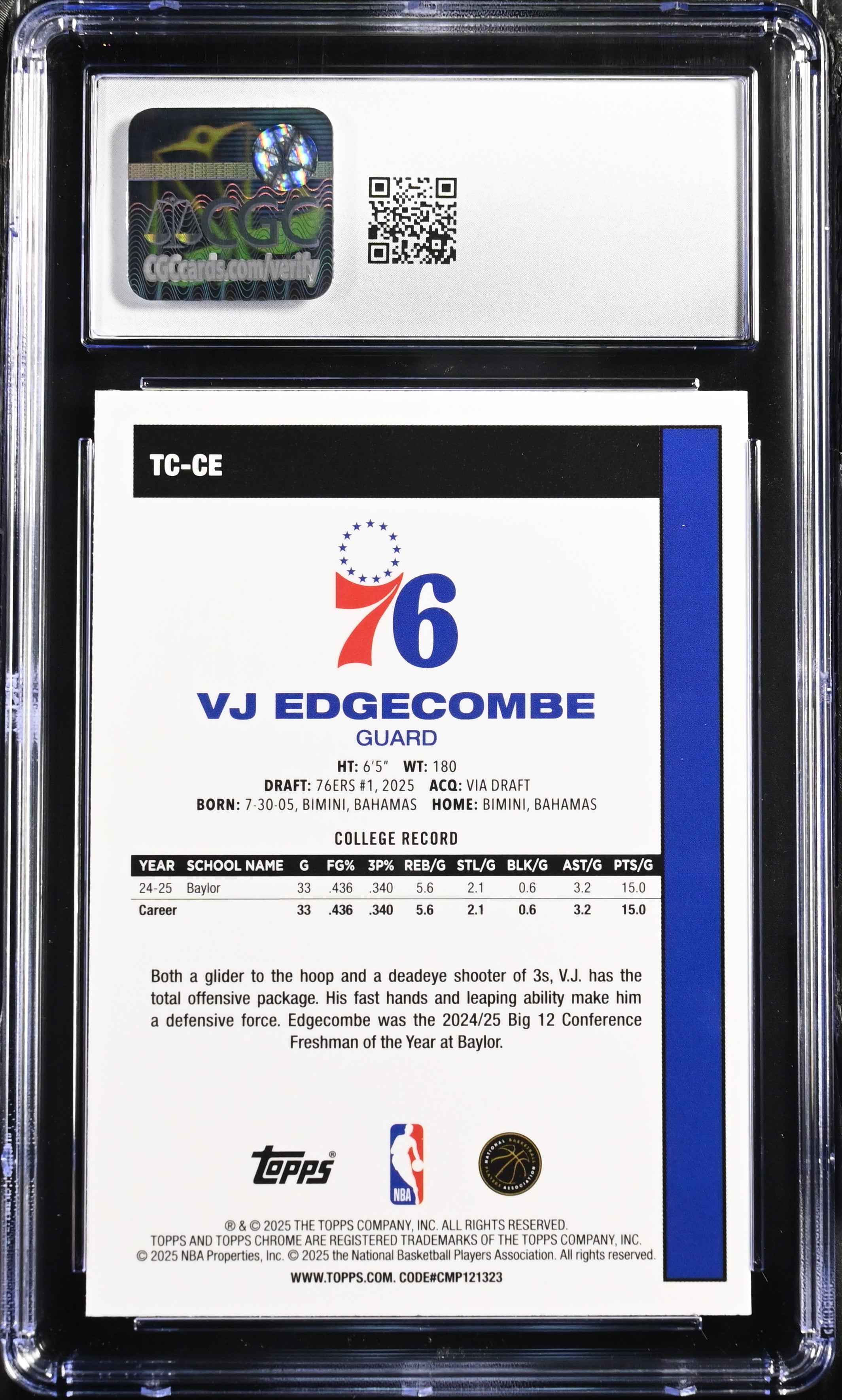 2025-26 Topps #TC-CE VJ Edgecombe '80-81 Silver Pack CGC 8.5
