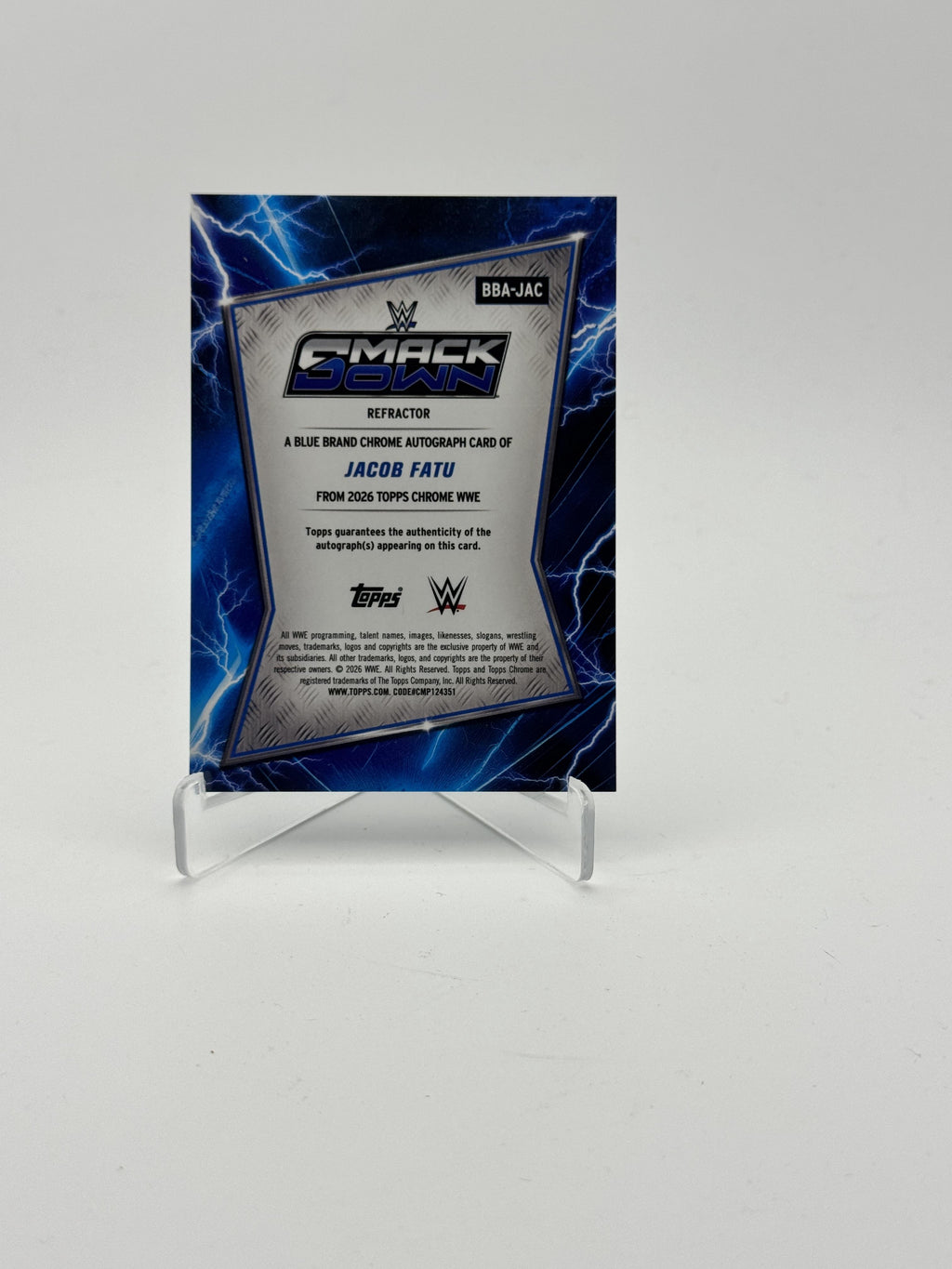 2026 Topps Chrome WWE #BBA-JAC Jacob Fatu Blue Brand Autographs Refractor