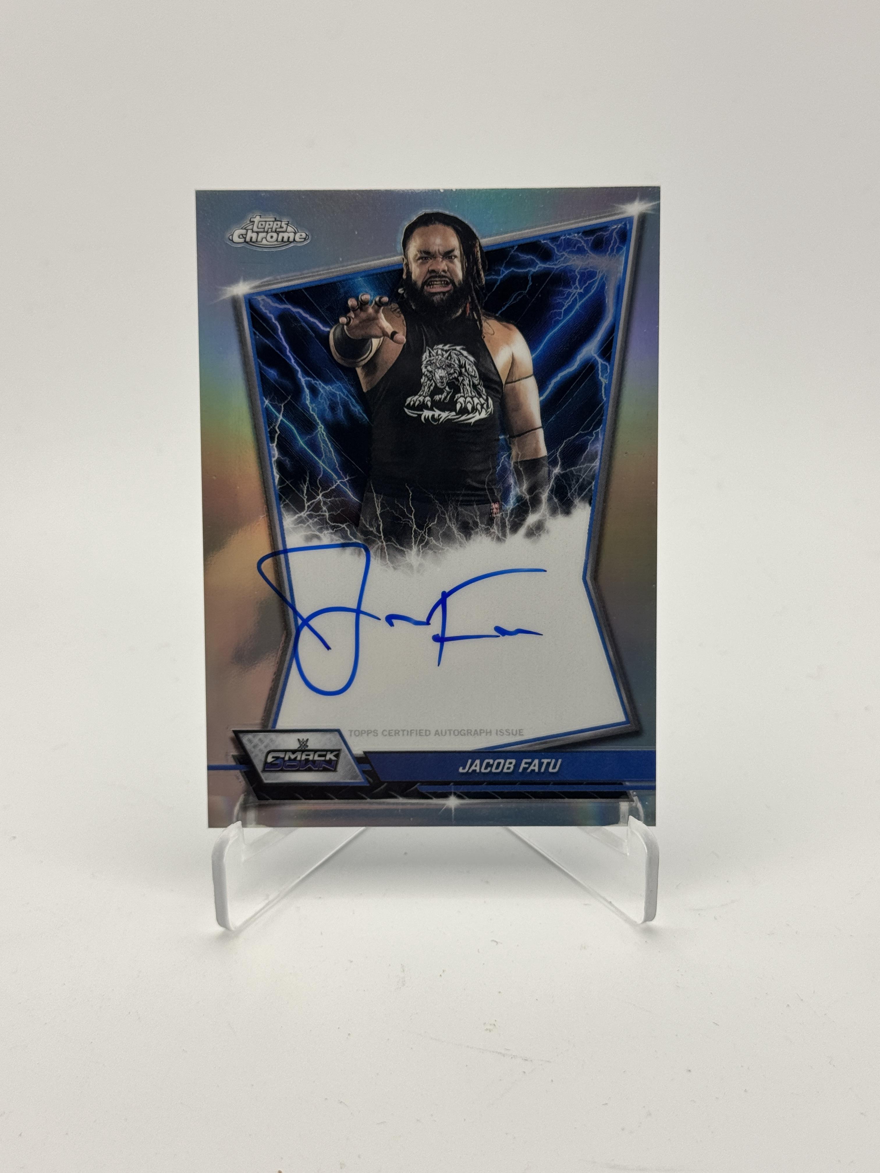 2026 Topps Chrome WWE #BBA-JAC Jacob Fatu Blue Brand Autographs Refractor