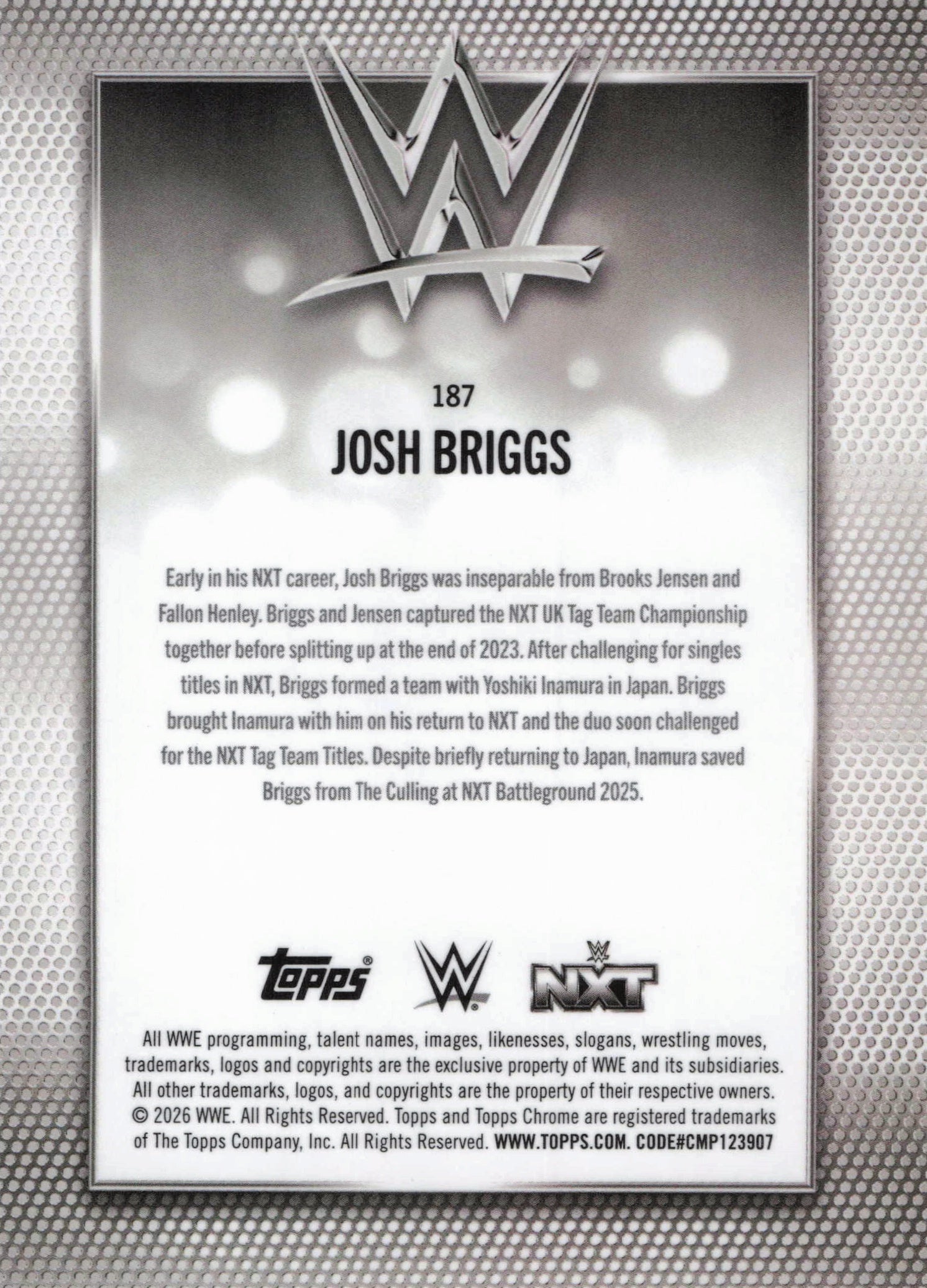 2026 Topps Chrome WWE #187 Josh Briggs Magenta Refractor #/399