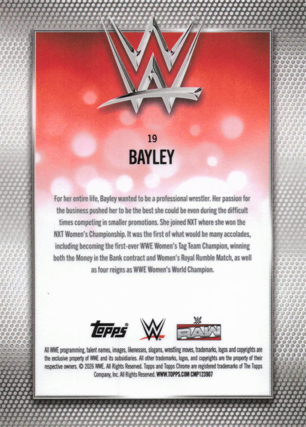 2026 Topps Chrome WWE #19 Bayley Pink Refractor #/250