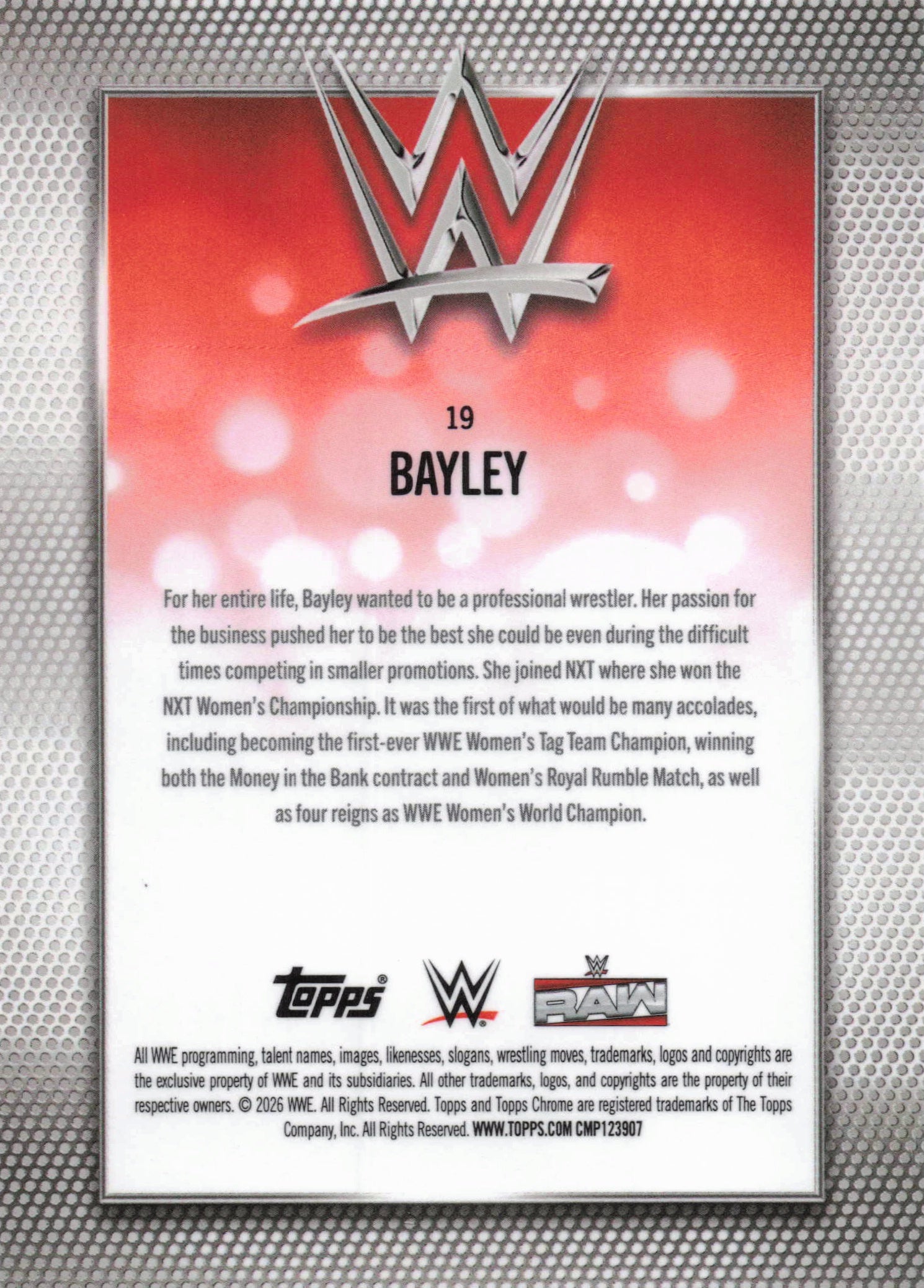 2026 Topps Chrome WWE #19 Bayley Pink Refractor #/250