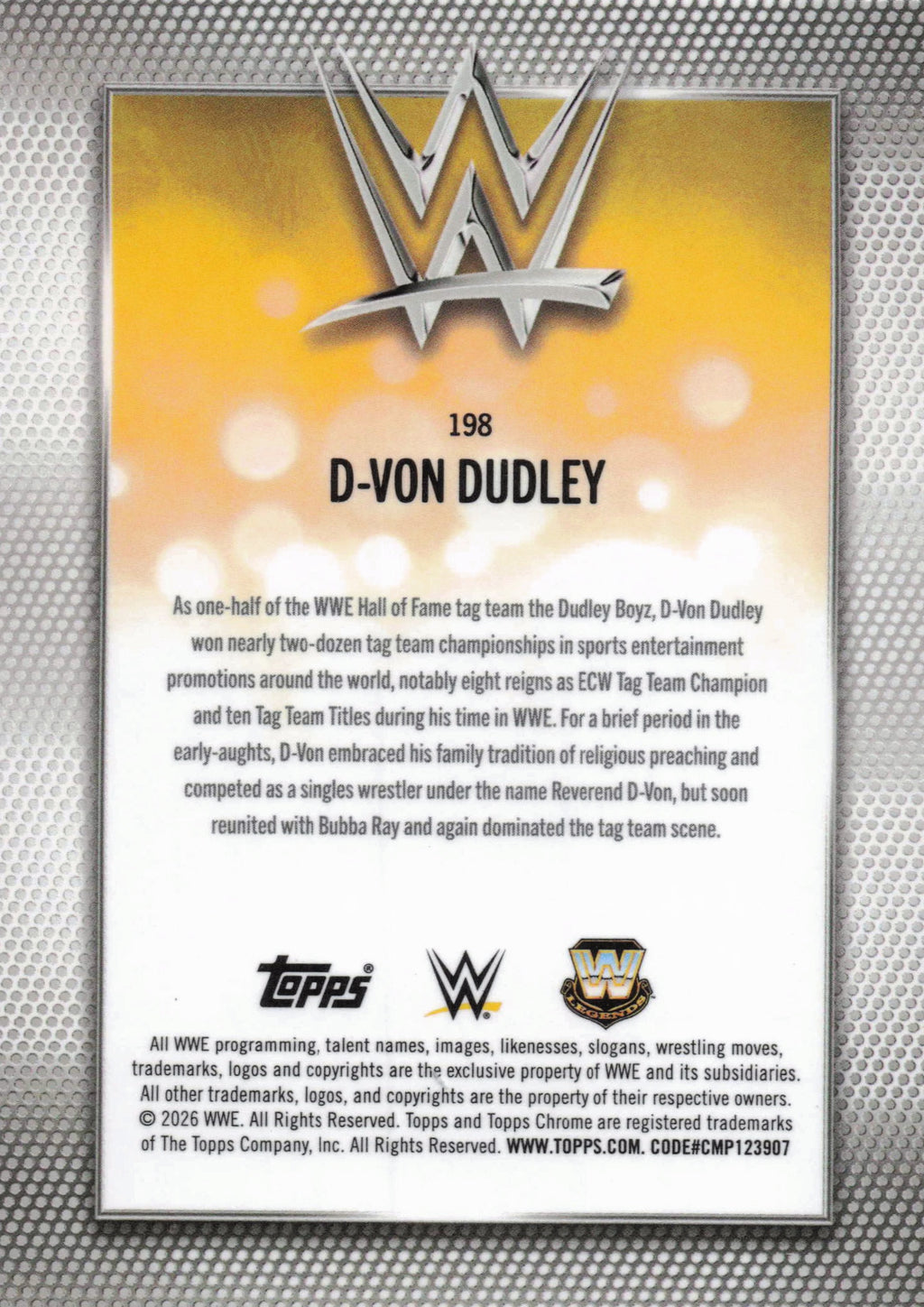 2026 Topps Chrome WWE #198 D-Von Dudley Pink Refractor #/250