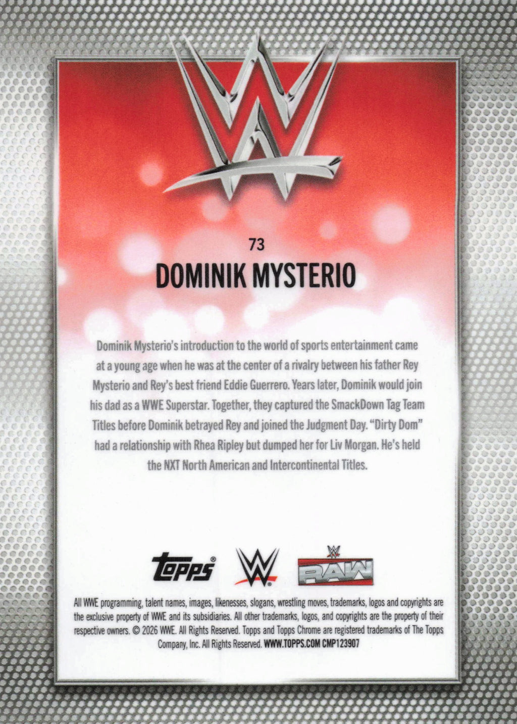 2026 Topps Chrome WWE #73 Dominik Mysterio Yellow Refractor #/275