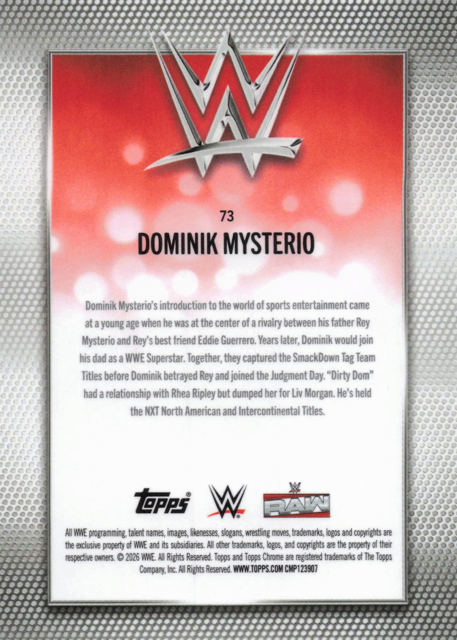 2026 Topps Chrome WWE #73 Dominik Mysterio Yellow Refractor #/275
