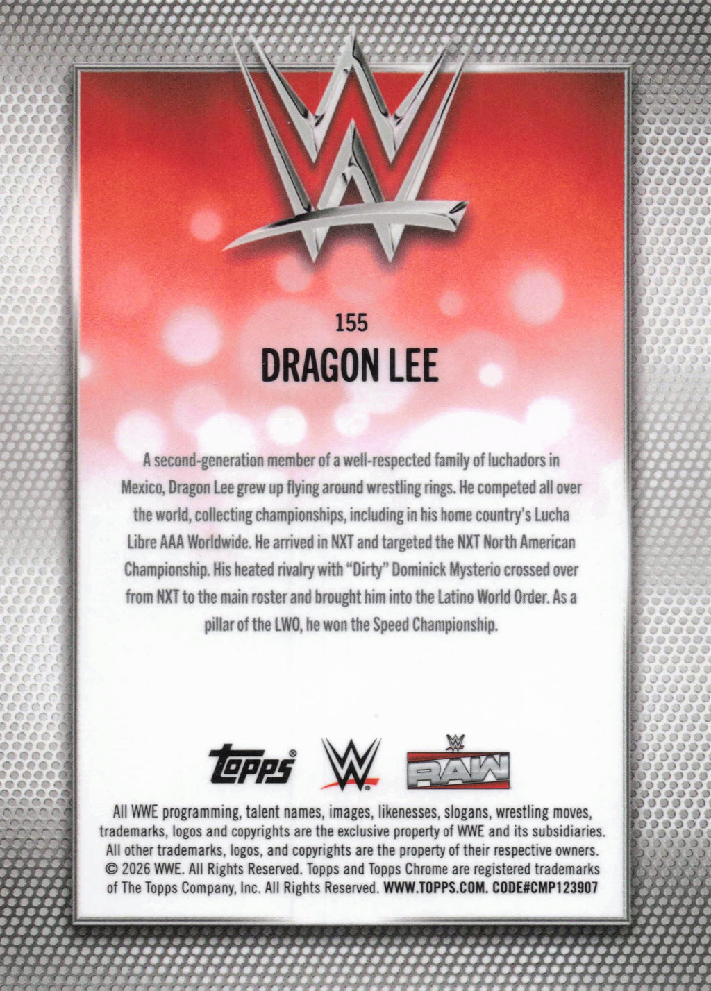 2026 Topps Chrome WWE #155 Dragon Lee Pink Refractor #/250