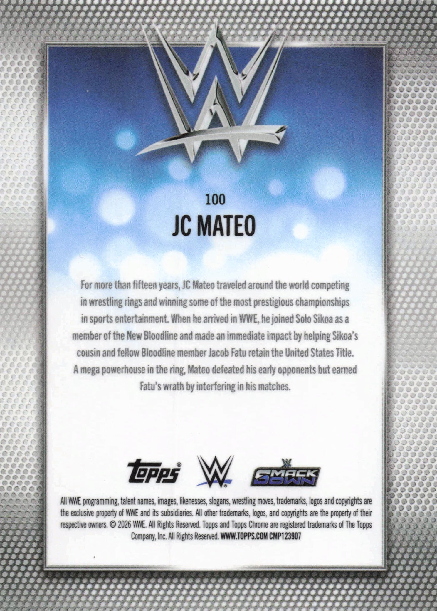2026 Topps Chrome WWE #100 JC Mateo Pink Refractor #/250