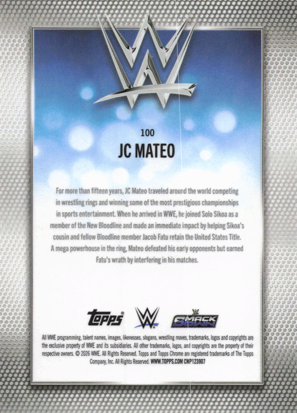 2026 Topps Chrome WWE #100 JC Mateo Yellow Refractor #/275