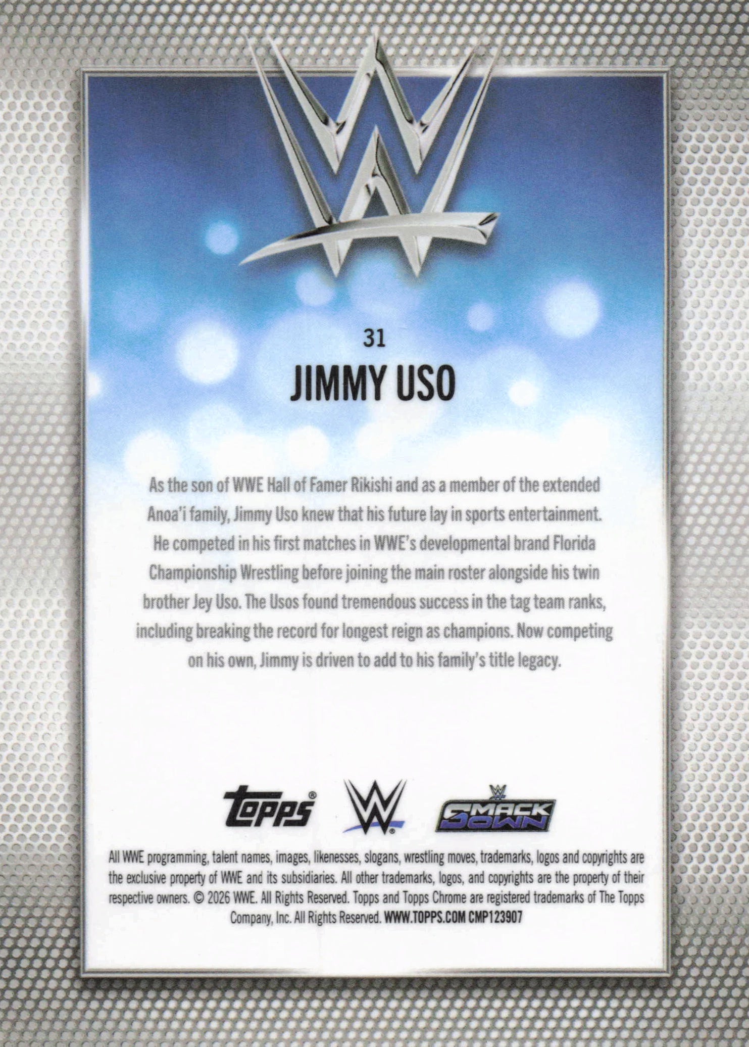 2026 Topps Chrome WWE #31 Jimmy Uso Yellow Refractor #/275