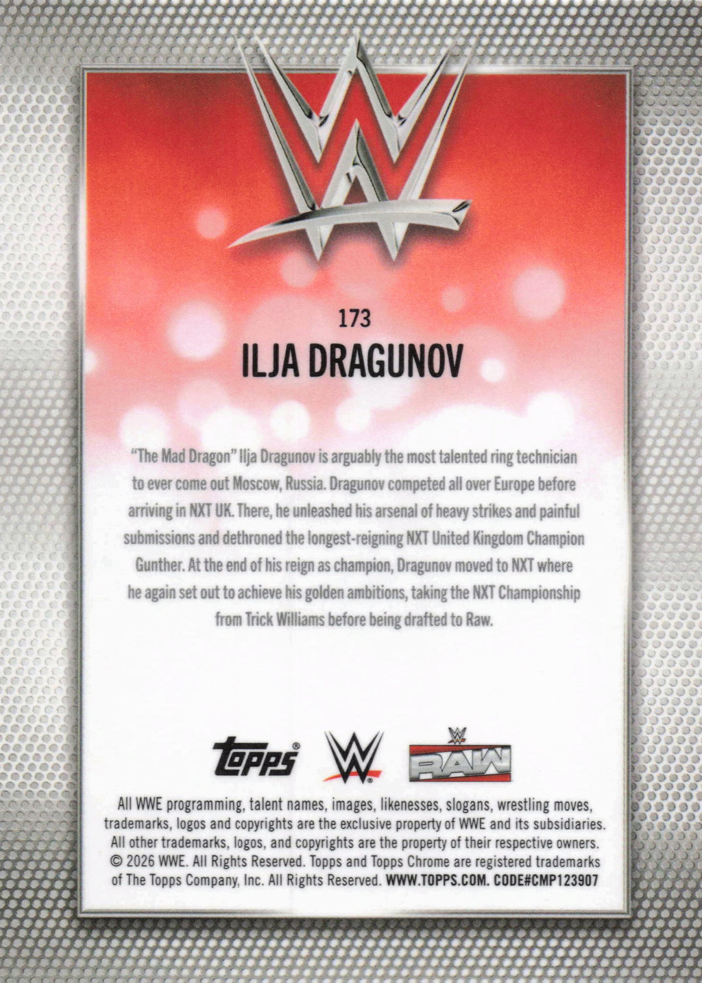 2026 Topps Chrome WWE #173 Ilja Dragunov Yellow Refractor #/275