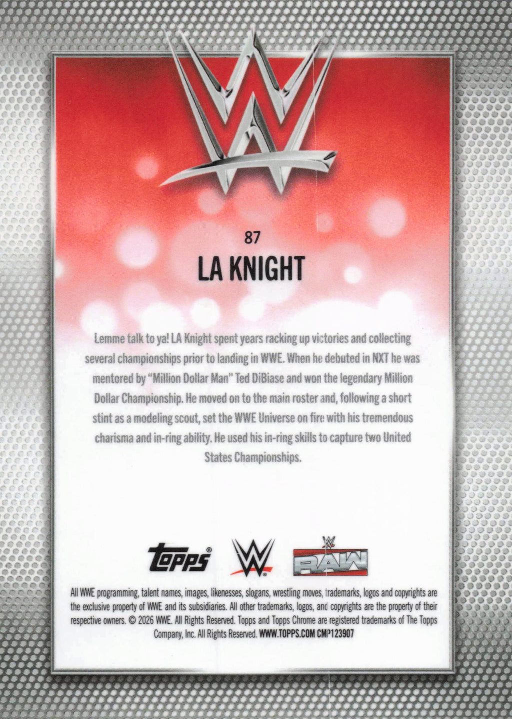 2026 Topps Chrome WWE #87 LA Knight Yellow Refractor #/275