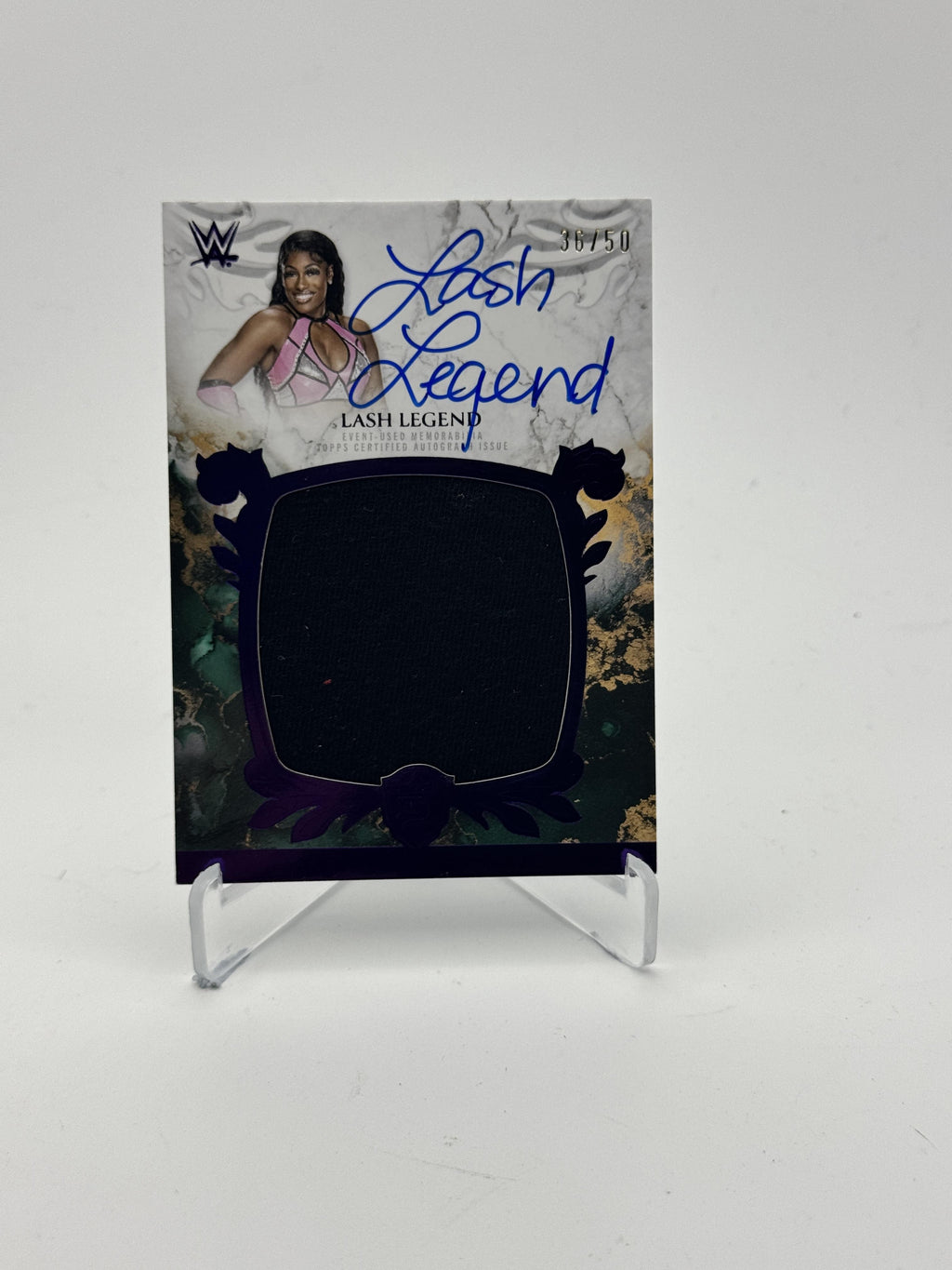 2025 Topps Royalty WWE #RYA-LLE Lash Legend Royalty Relic Autographs Purple #/50