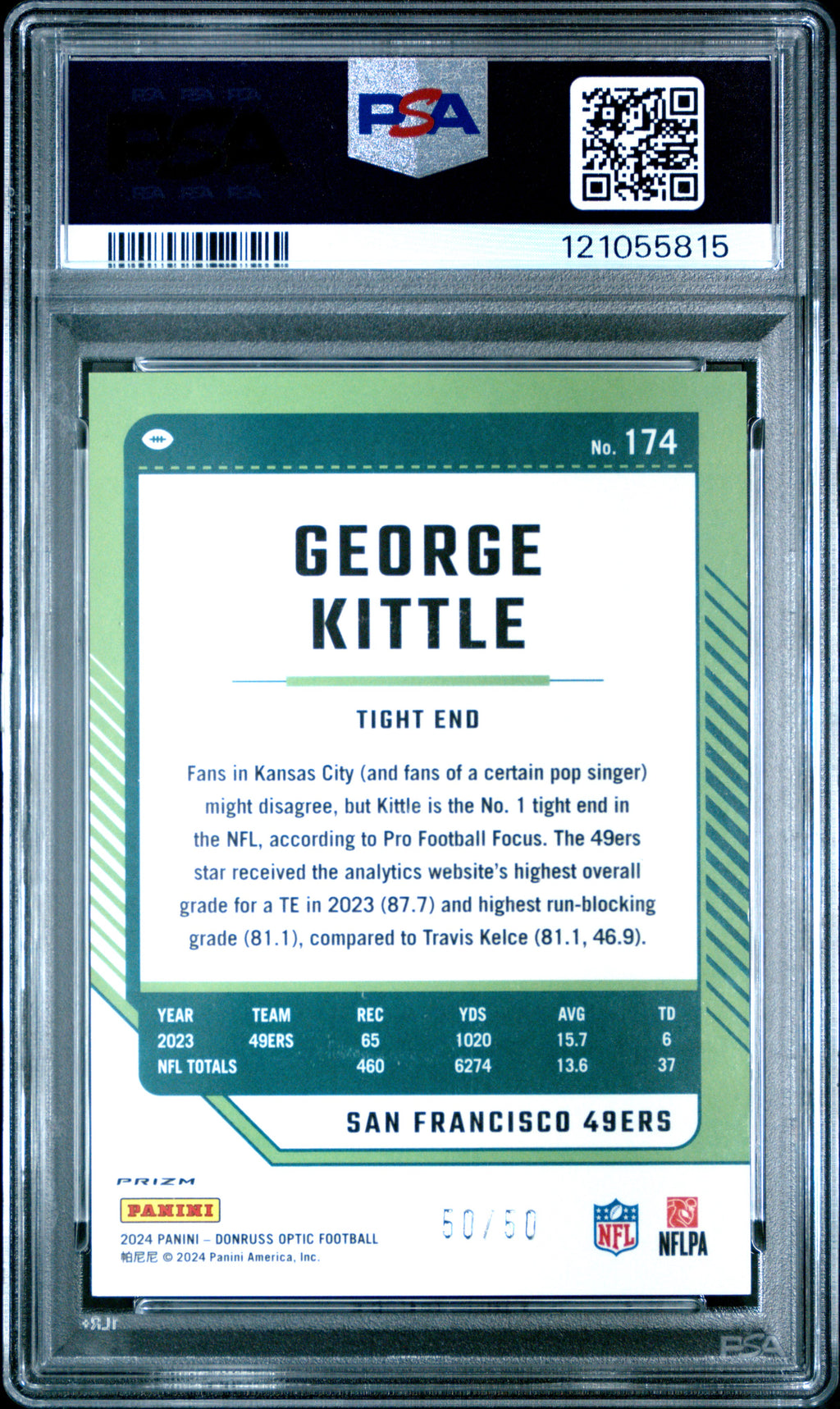 2024 Panini Donruss Optic #174 George Kittle Lime Green PSA 10 #/50