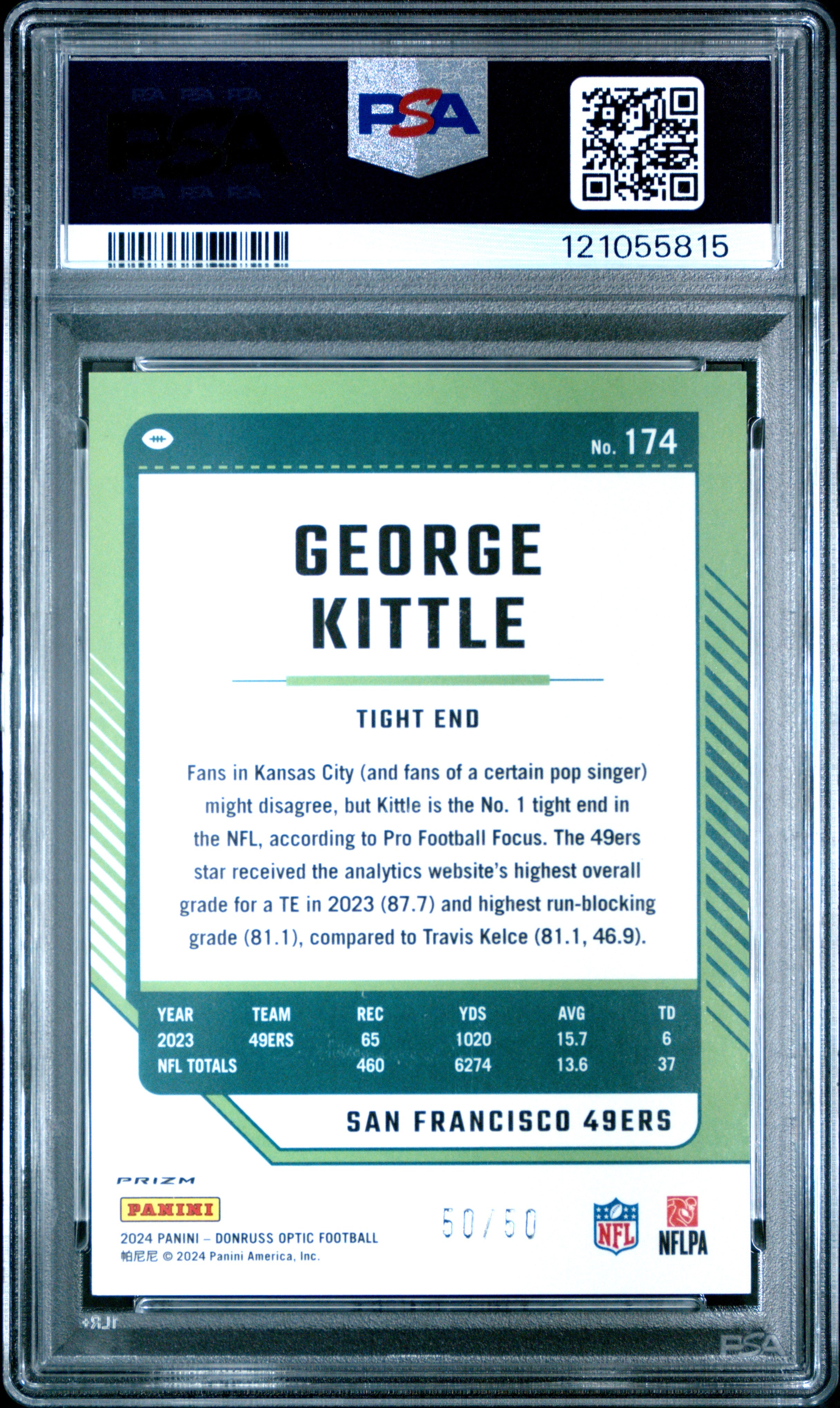 2024 Panini Donruss Optic #174 George Kittle Lime Green PSA 10 #/50