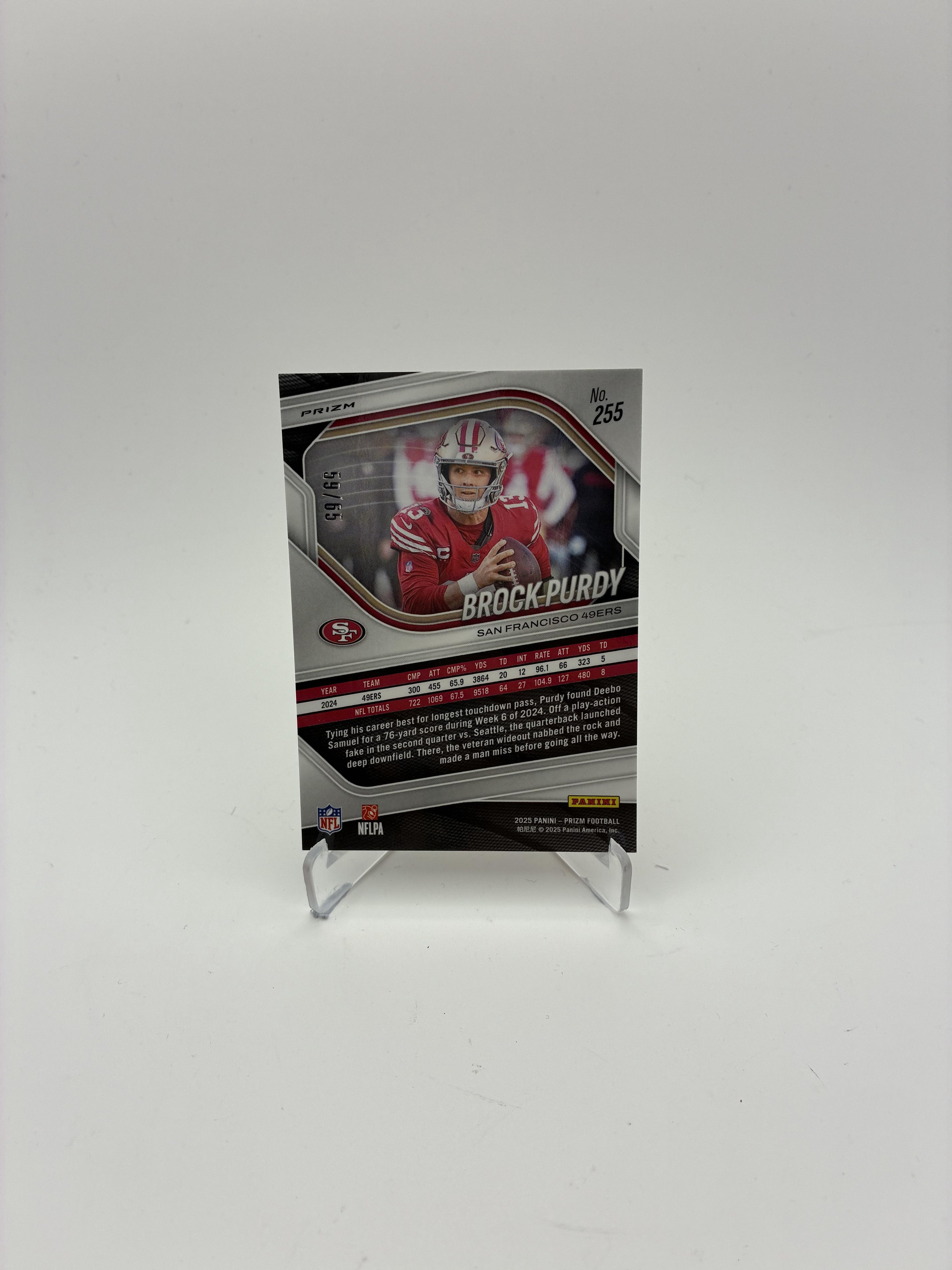 2025 Panini Prizm #255 Brock Purdy Orange Wave #/65
