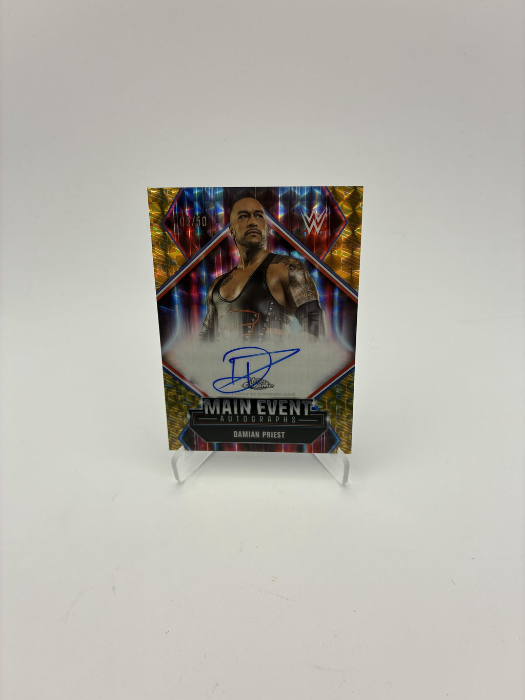 2026 Topps Chrome WWE #43 Damian Priest Gold Geometric Refractor #/50