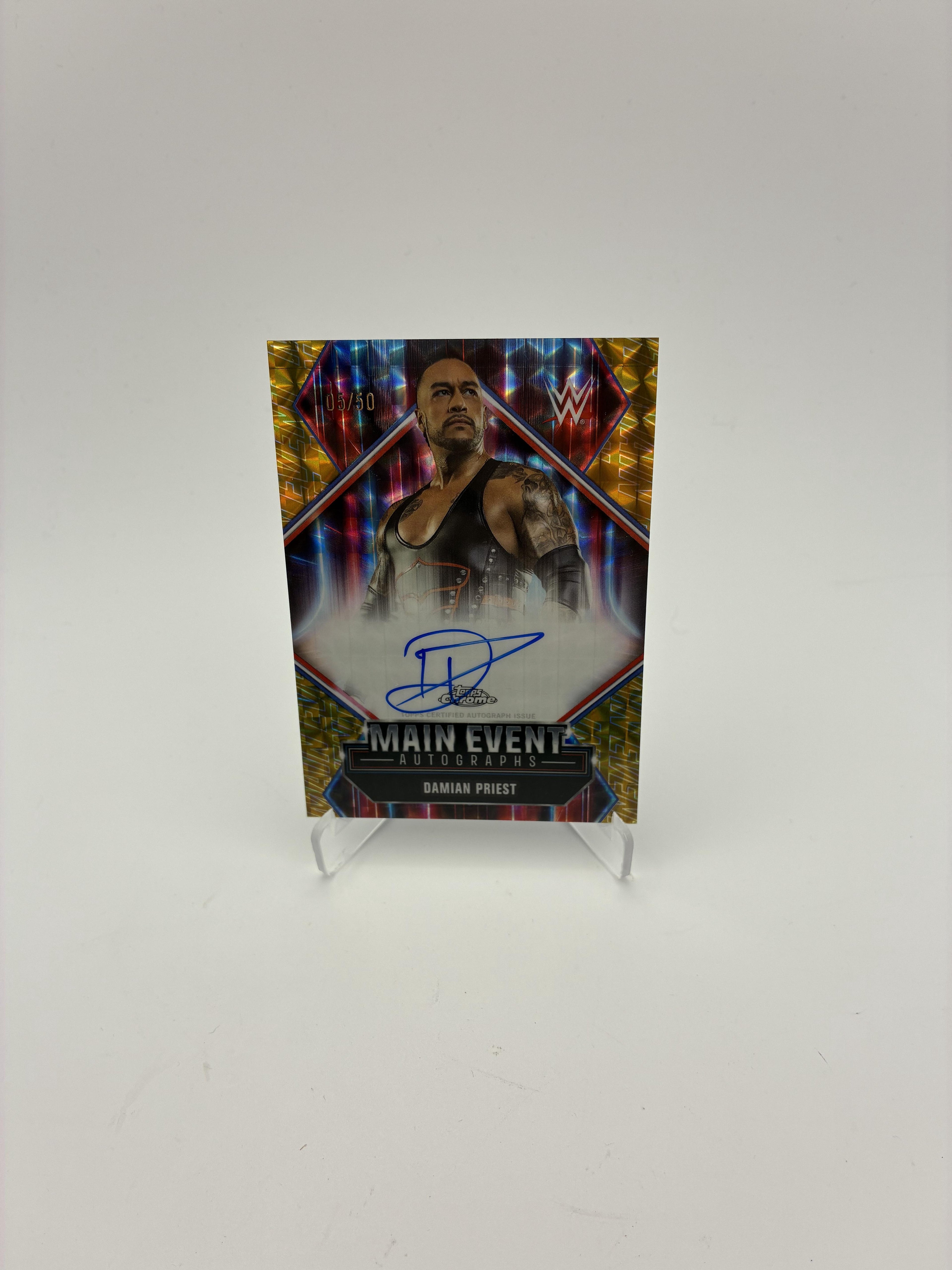2026 Topps Chrome WWE #43 Damian Priest Gold Geometric Refractor #/50