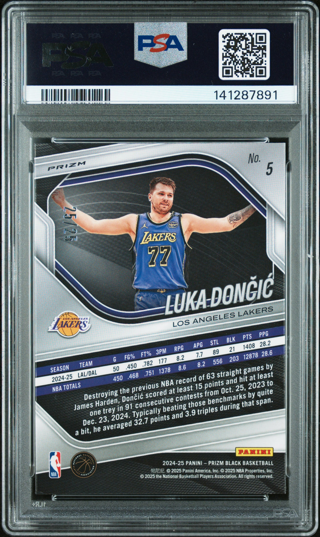 2024 Panini Prizm Black #5 Luka Doncic Mojo Prizm PSA 9 #/25