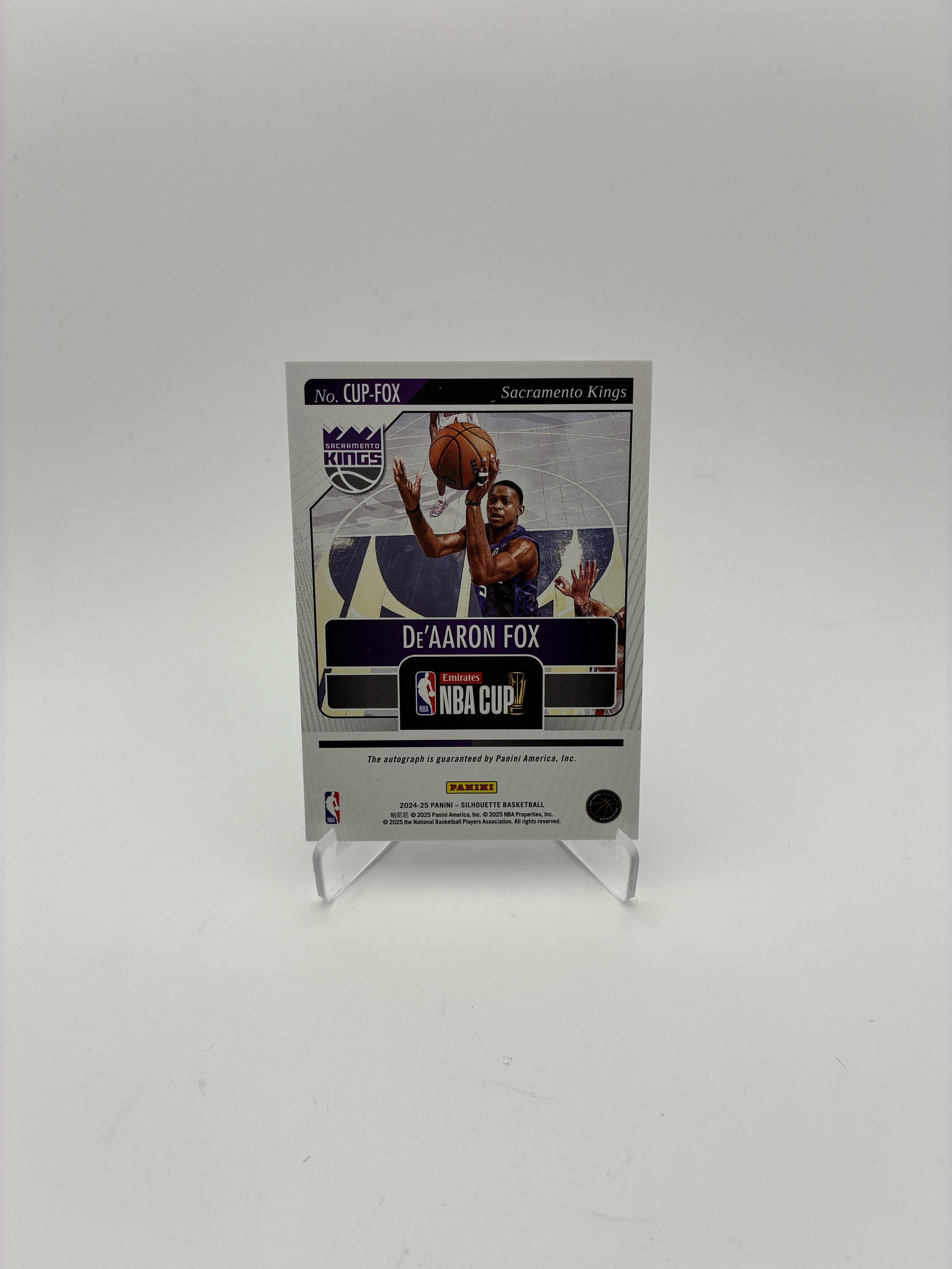 2024-25 Panini Silhouette #CUP-FOX De'Aaron Fox NBA Cup Autographs FOTL Red #/7