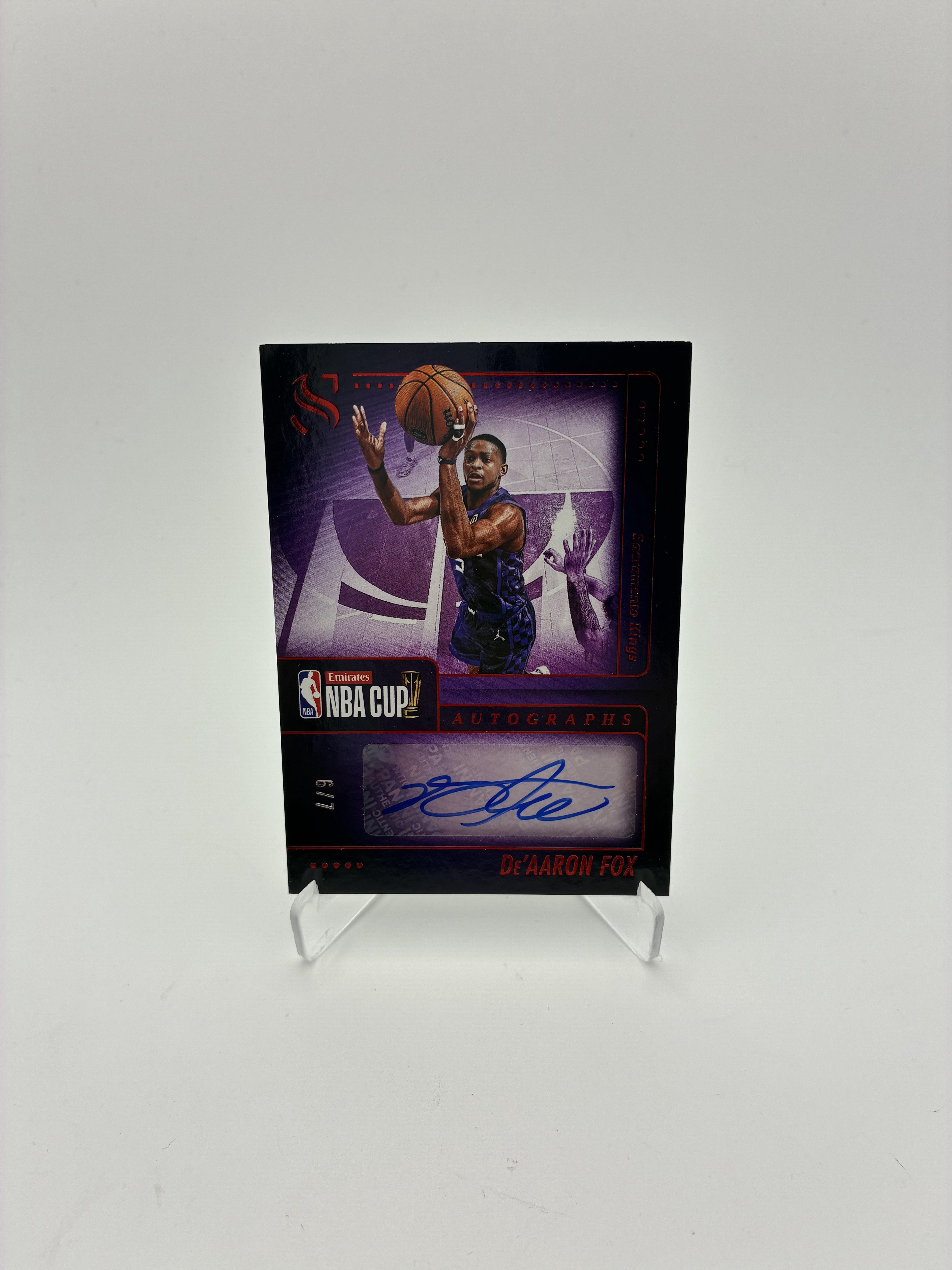 2024-25 Panini Silhouette #CUP-FOX De'Aaron Fox NBA Cup Autographs FOTL Red #/7