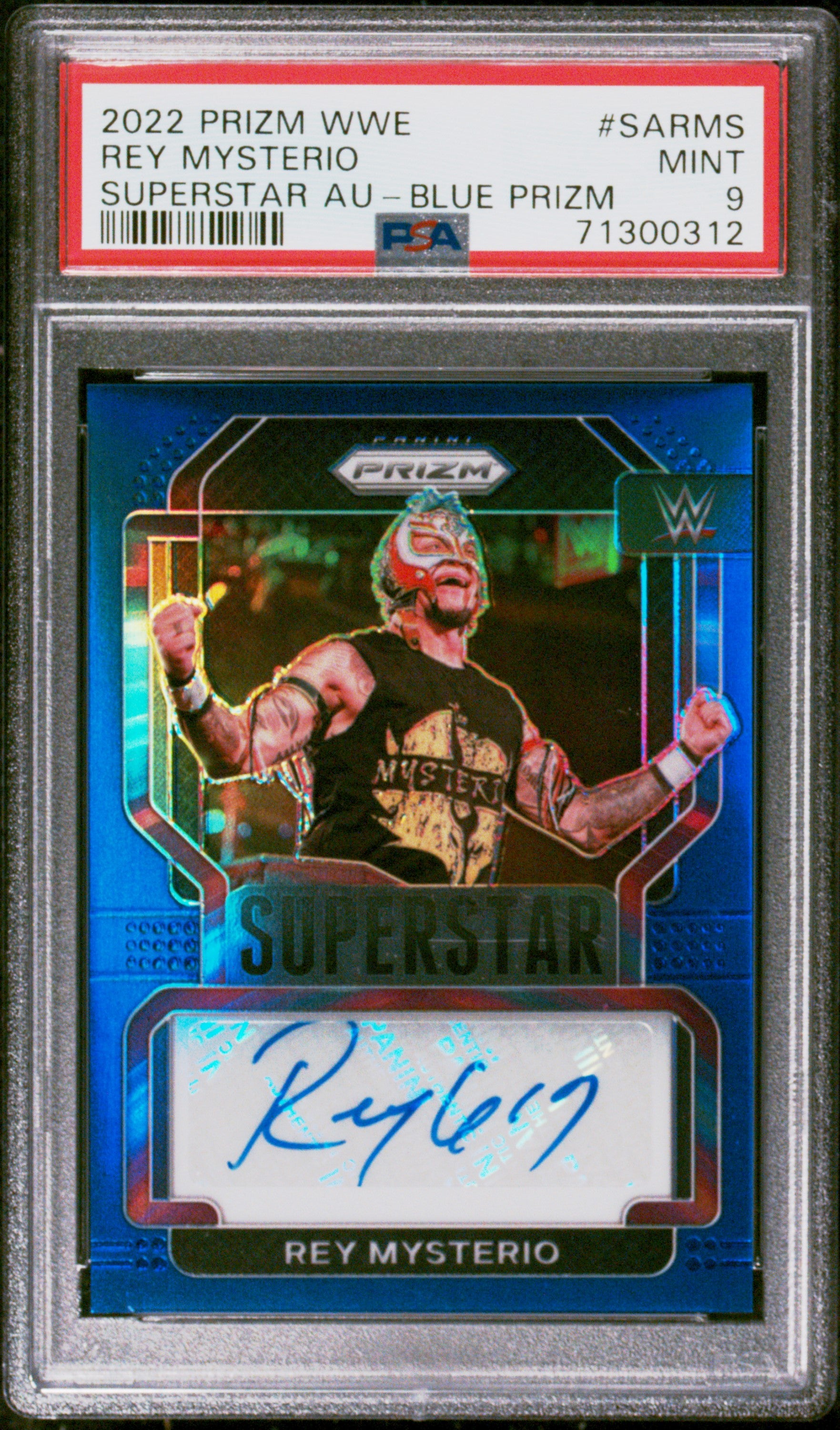 2022 Panini Prizm WWE Superstar Autographs Rey Mysterio Blue Prizm PSA 9 #/49