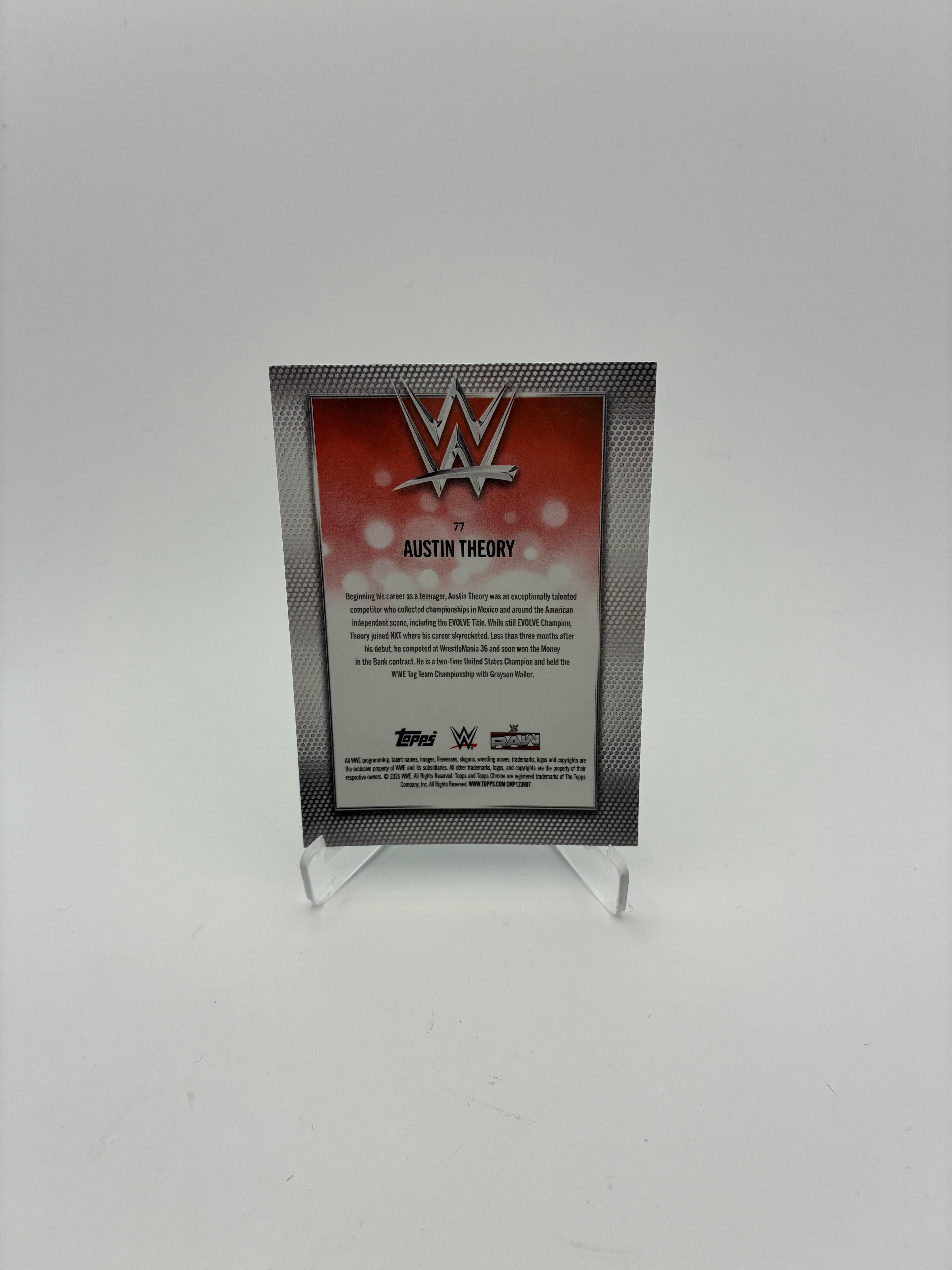 2026 Topps Chrome WWE #77 Austin Theory Aqua Refractor #/199