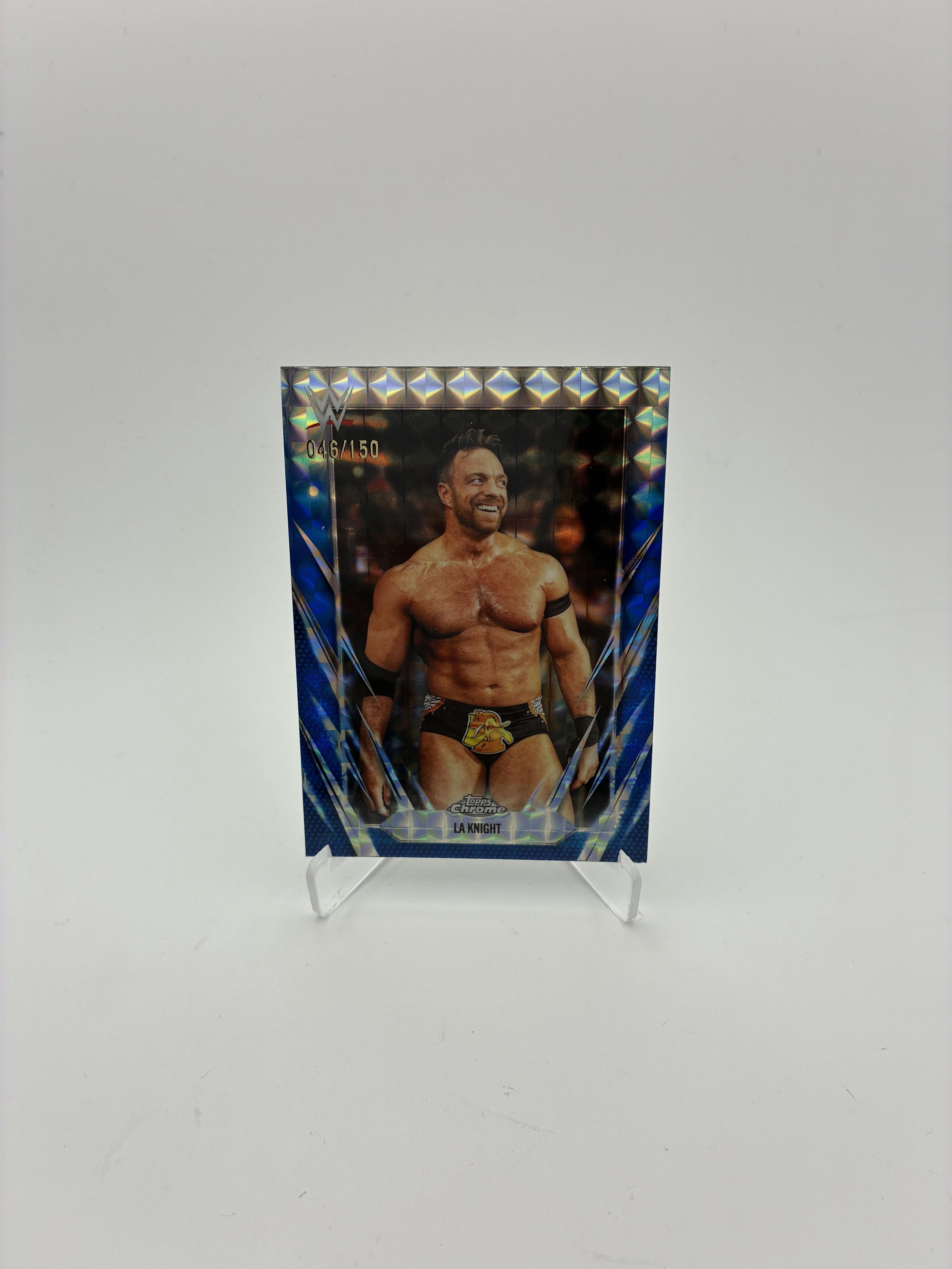 2026 Topps Chrome WWE #87 LA Knight Blue Geometric Refractor #/150