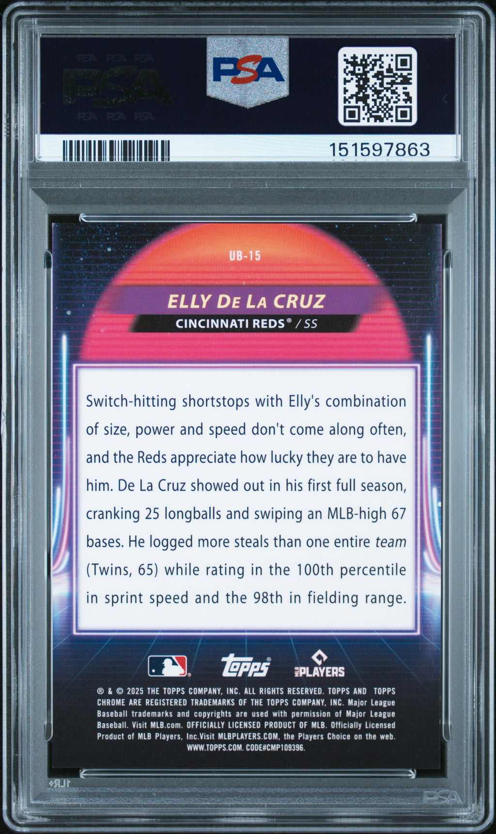 2025 Topps Cosmic Chrome Ultraviolet Beam #15 Elly De La Cruz Orange PSA 8 #/25