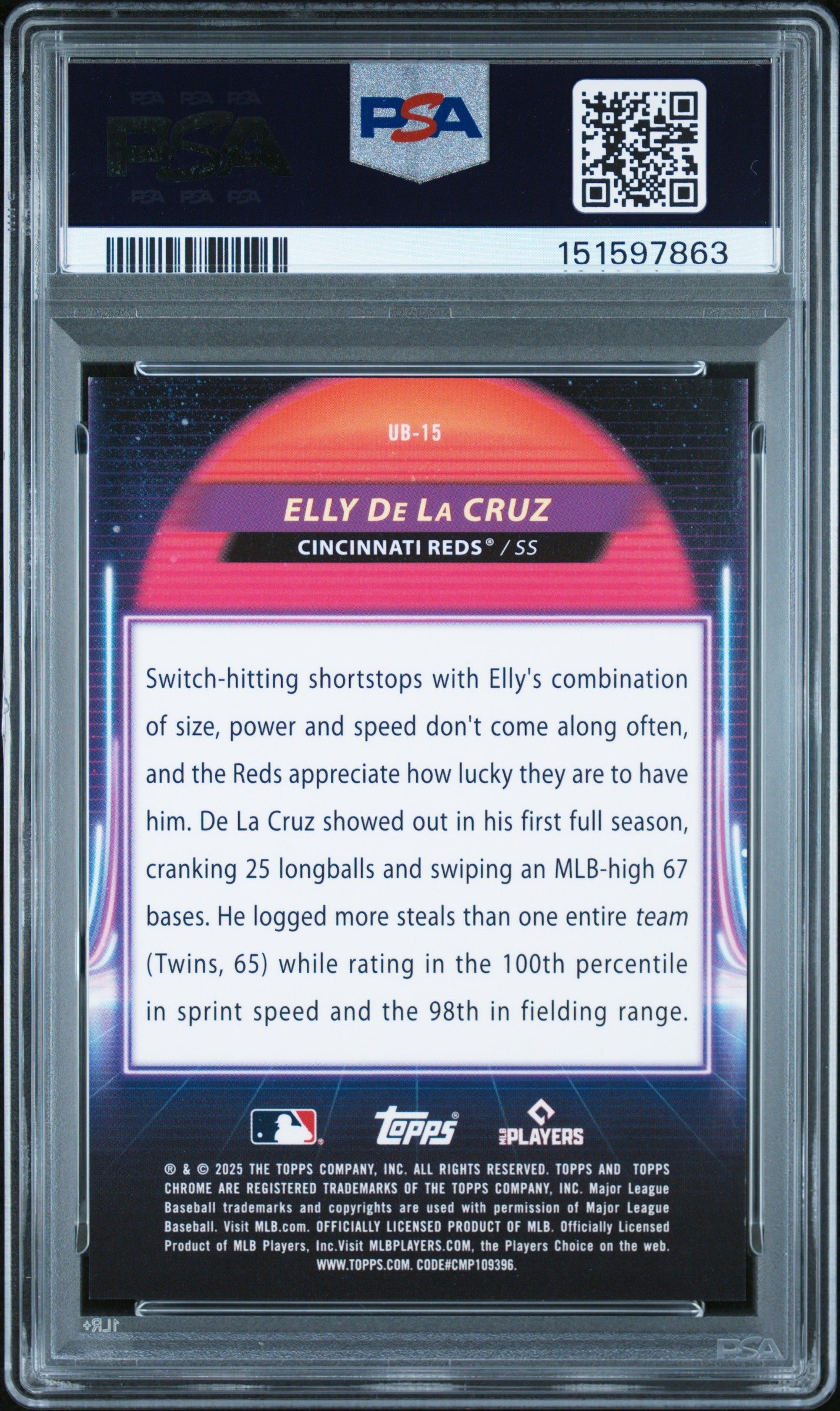 2025 Topps Cosmic Chrome Ultraviolet Beam #15 Elly De La Cruz Orange PSA 8 #/25