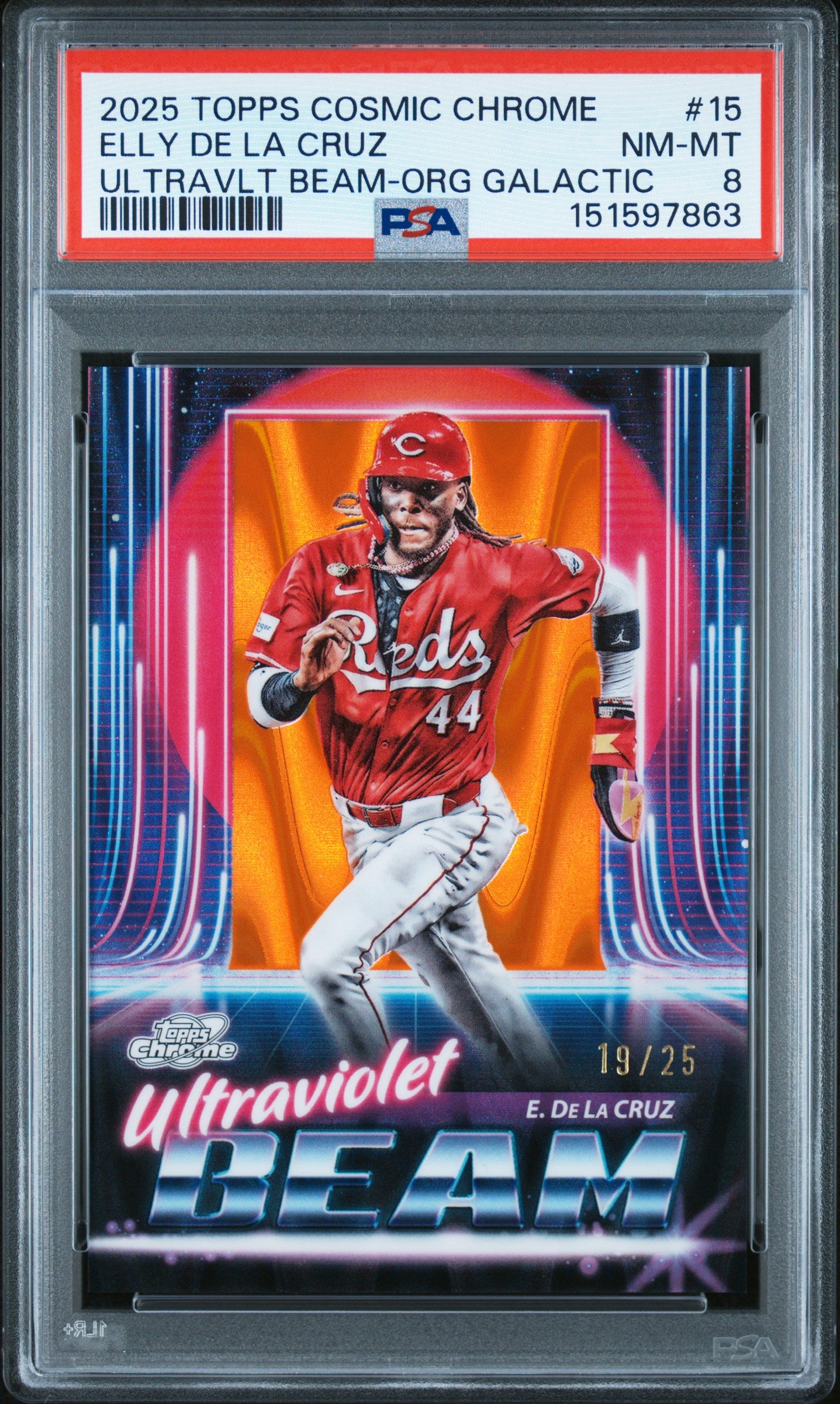2025 Topps Cosmic Chrome Ultraviolet Beam #15 Elly De La Cruz Orange PSA 8 #/25