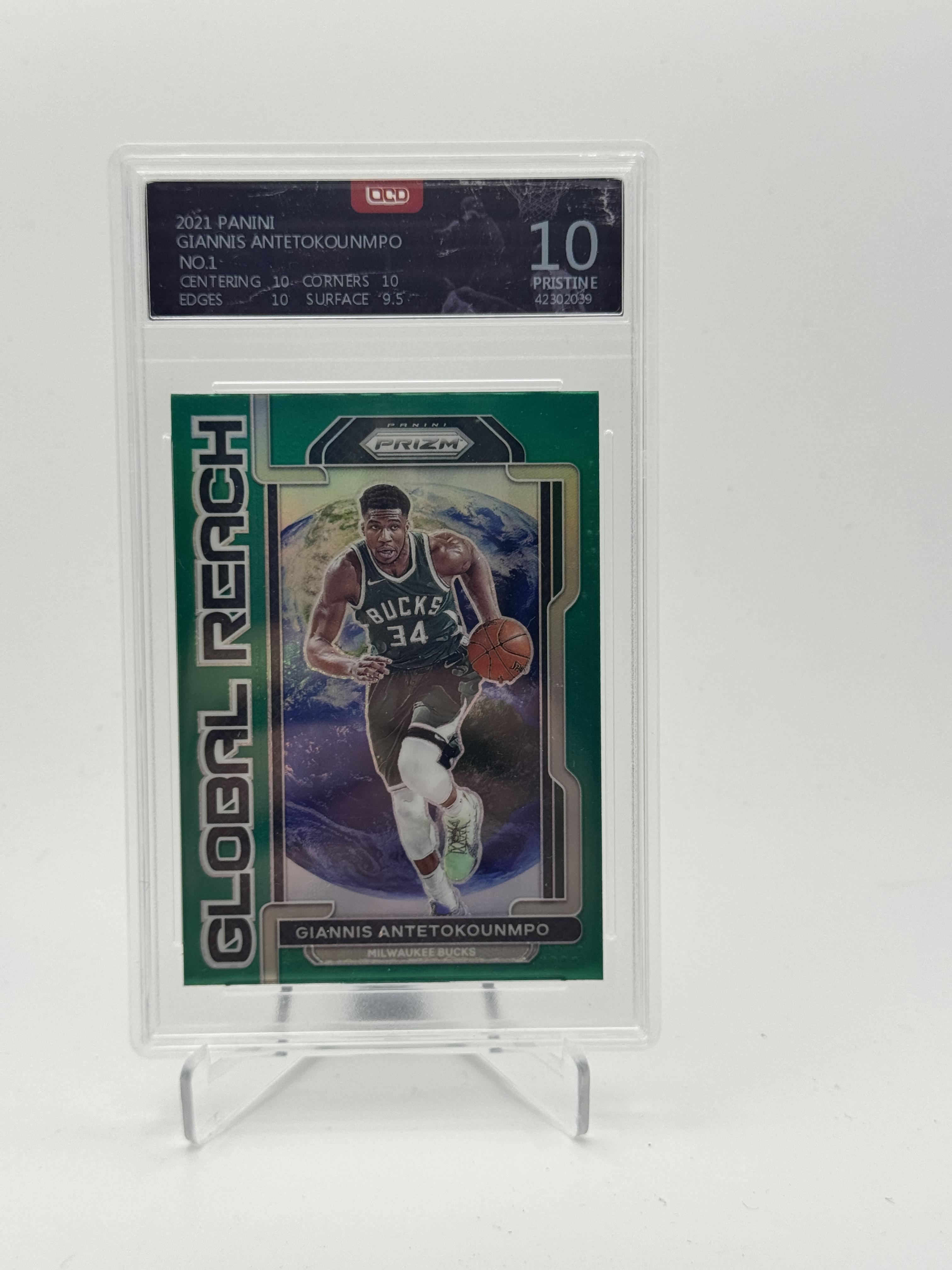 2021-22 Panini Prizm #1 Giannis Antetokounmpo Global Reach Prizms Green OCD-10