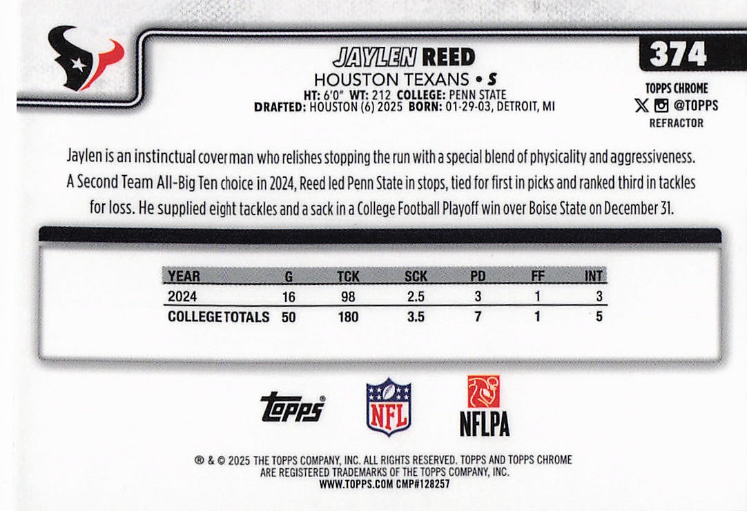 2025 Topps Chrome #374 Jaylen Reed Refractor