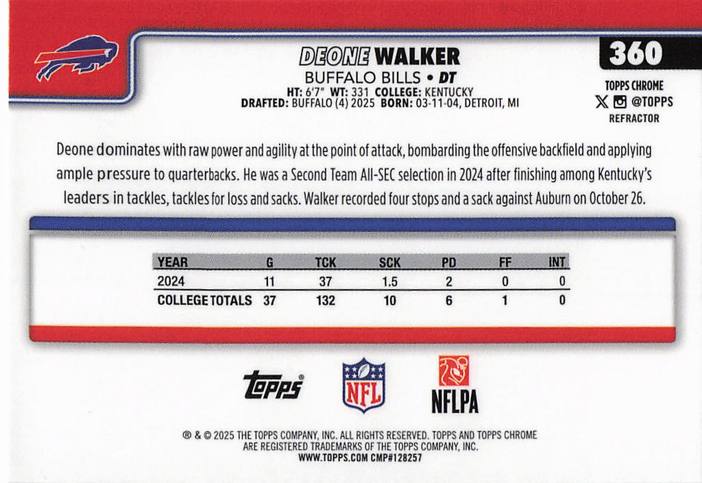 2025 Topps Chrome #360 Deone Walker Refractor