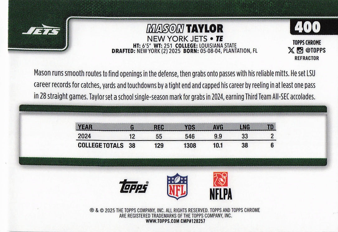 2025 Topps Chrome #400 Mason Taylor Refractor