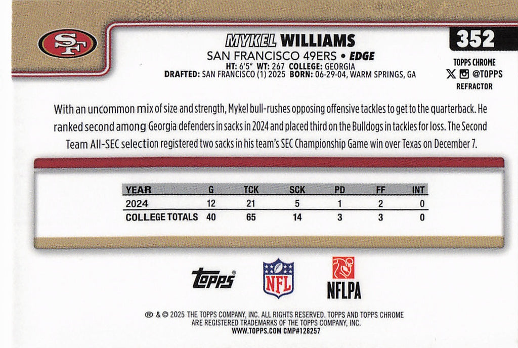 2025 Topps Chrome #352 Mykel Williams Refractor