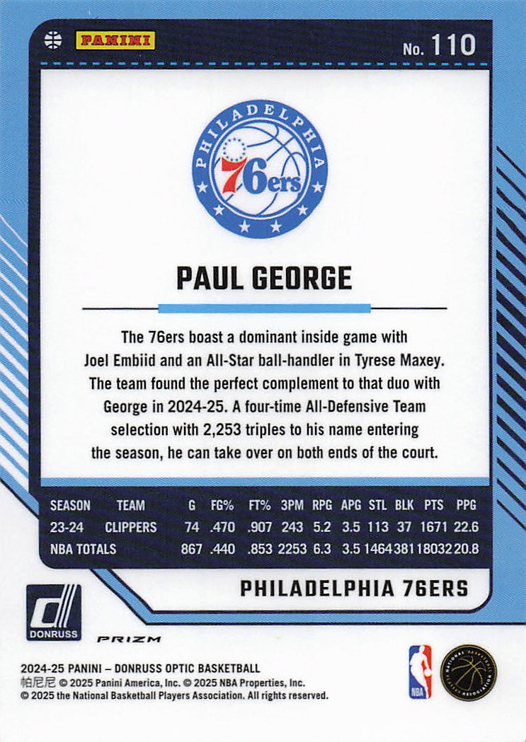 2024-25 Donruss Optic #110 Paul George Holo