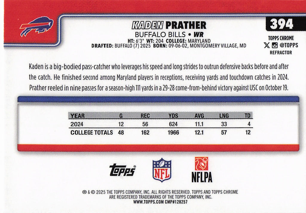 2025 Topps Chrome #394 Kaden Prather Refractor