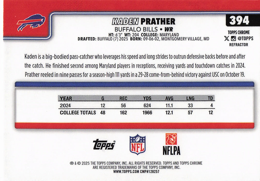 2025 Topps Chrome #394 Kaden Prather Refractor