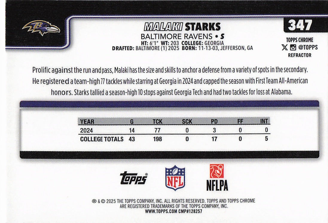 2025 Topps Chrome #347 Malaki Starks Refractor
