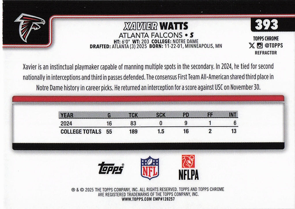 2025 Topps Chrome #393 Xavier Watts Refractor
