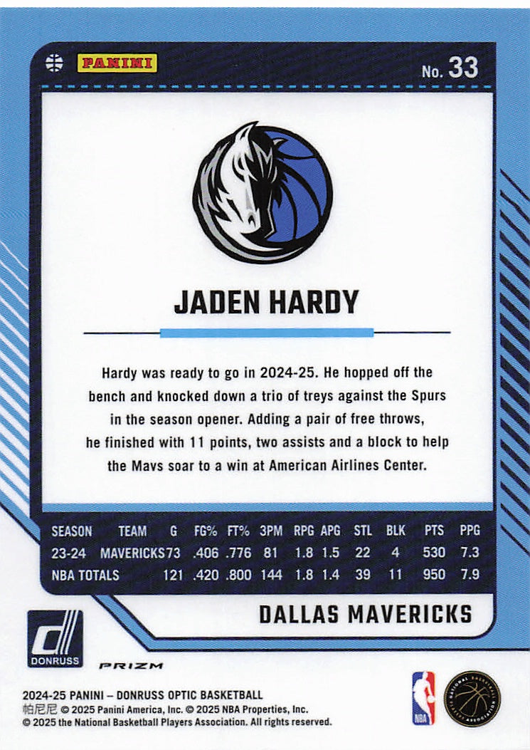 2024-25 Donruss Optic #33 Jaden Hardy Holo