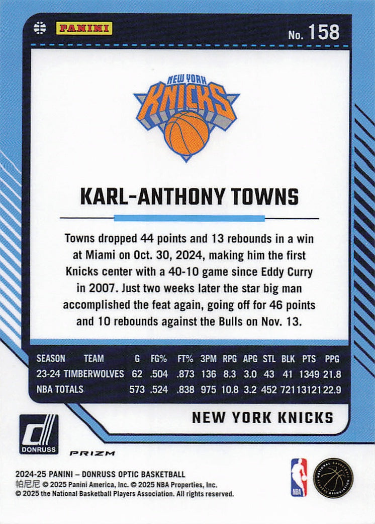 2024-25 Donruss Optic #158 Karl-Anthony Towns Holo