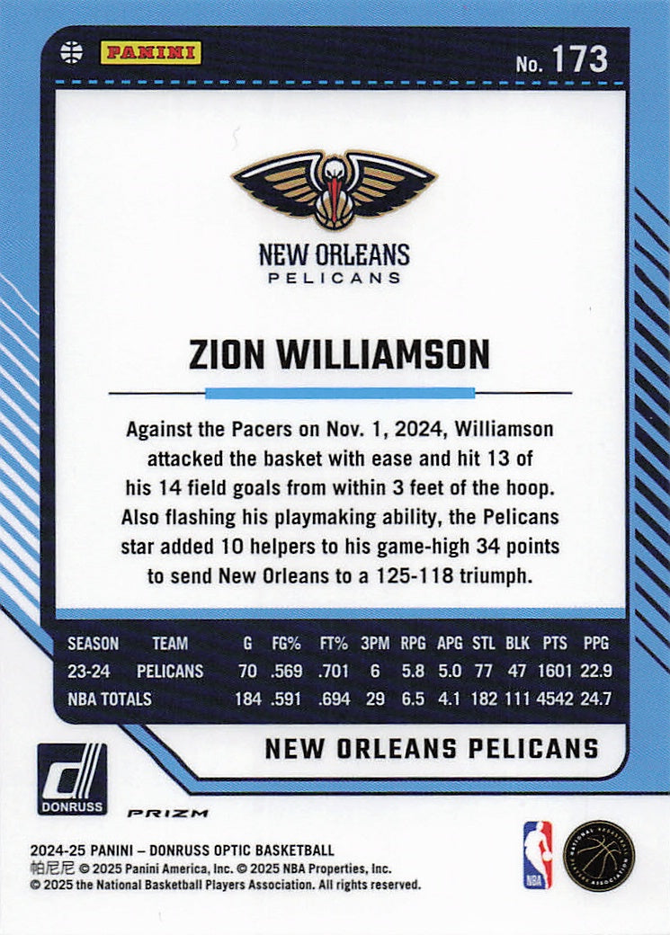 2024-25 Donruss Optic #173 Zion Williamson Holo