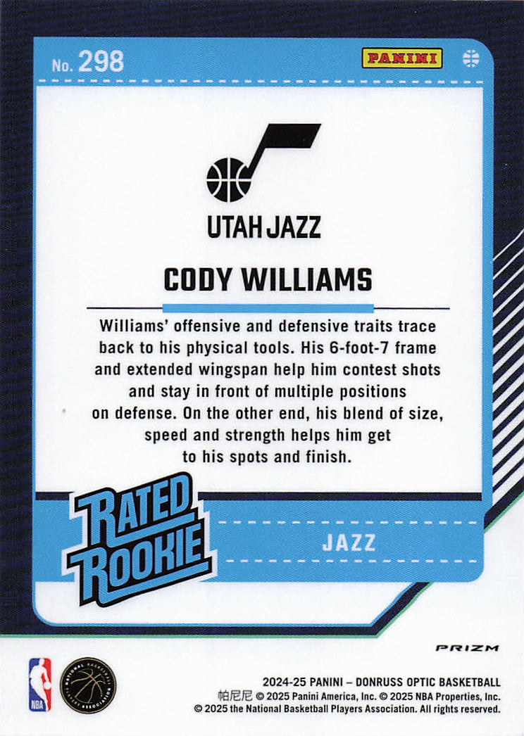 2024-25 Donruss Optic #298 Cody Williams Holo