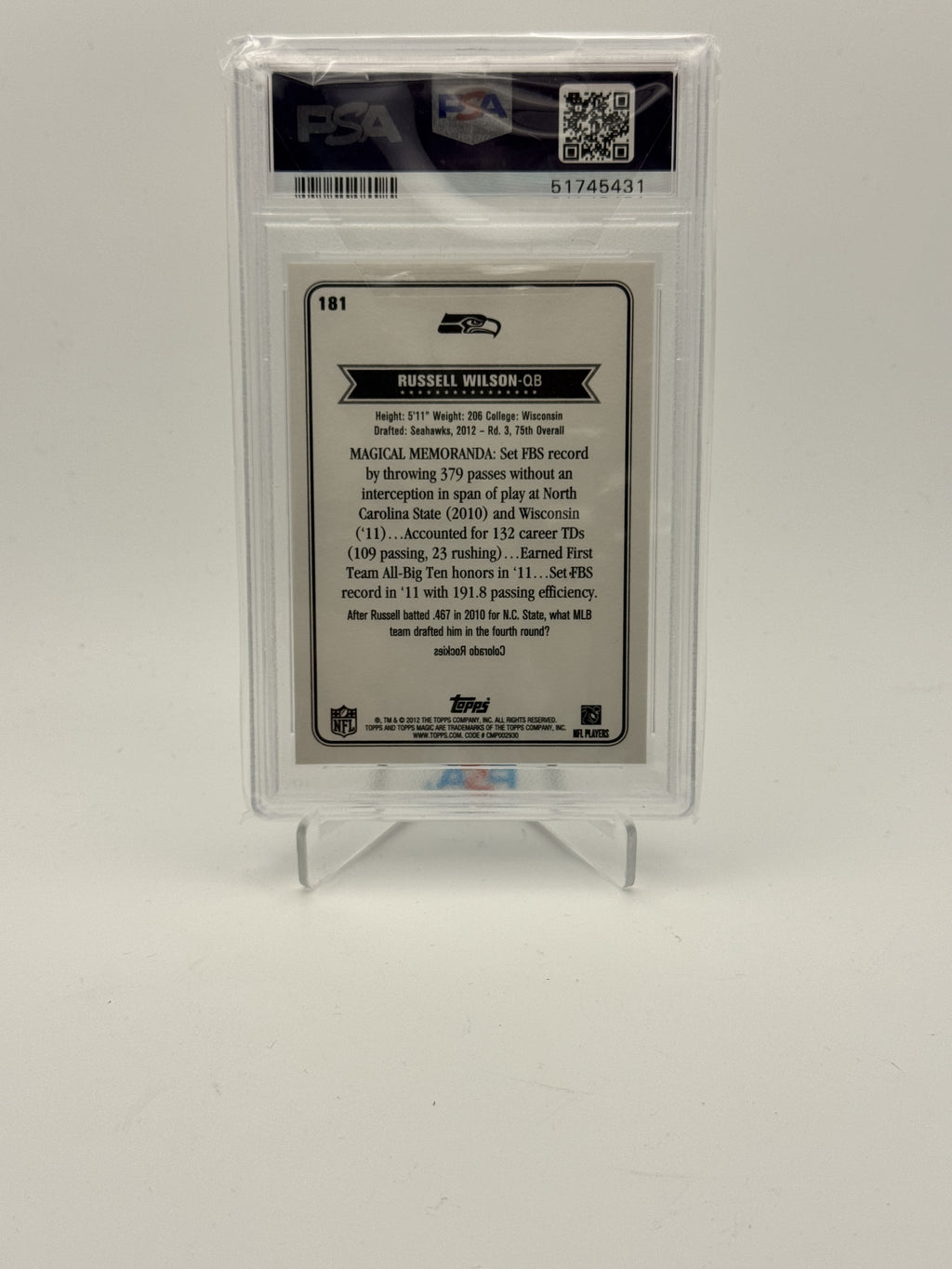 2012 Topps Magic #181 Russell Wilson PSA 10