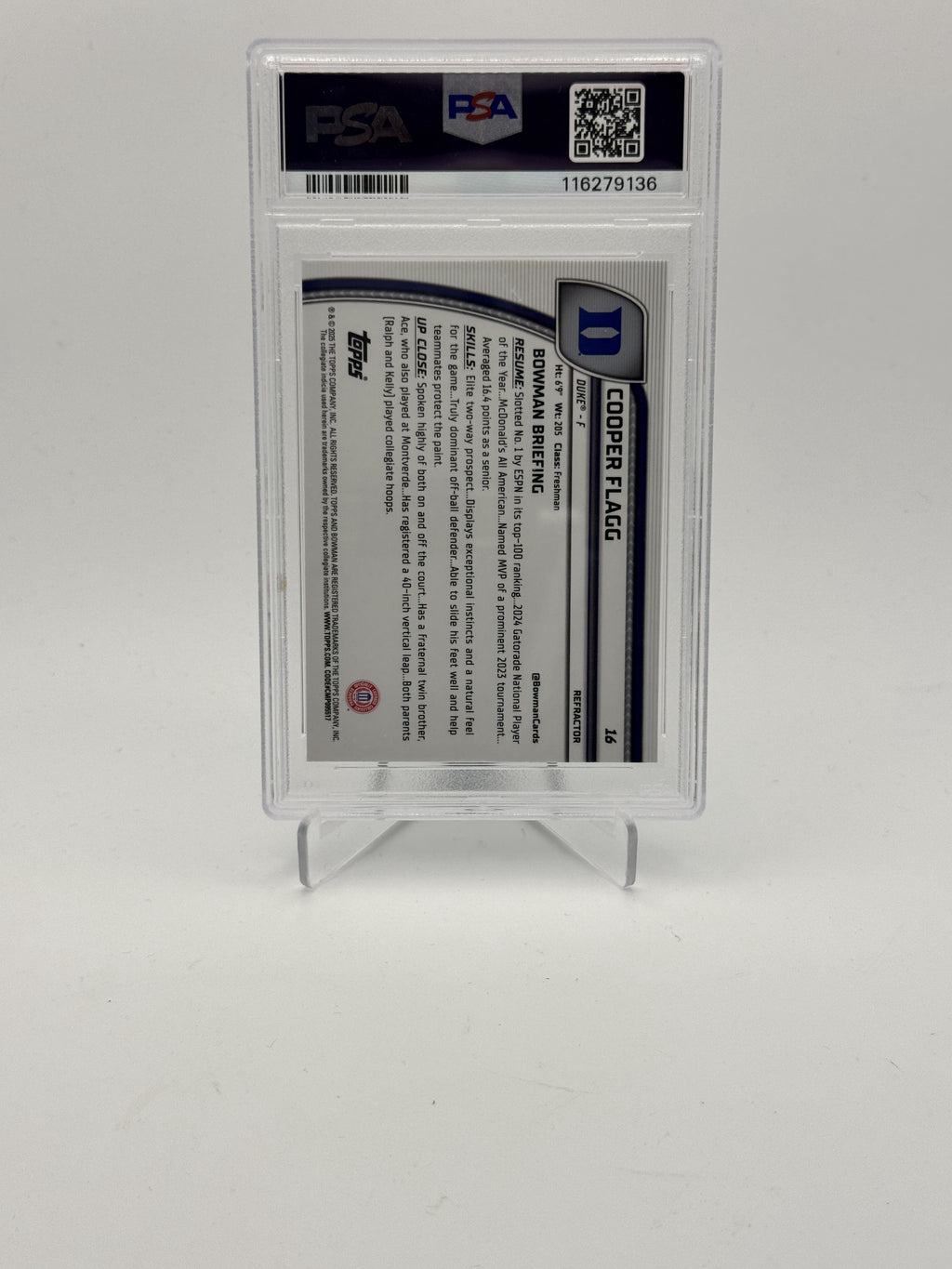 2024-25 Bowman University Chrome #16 Cooper Flagg Refractor PSA 10