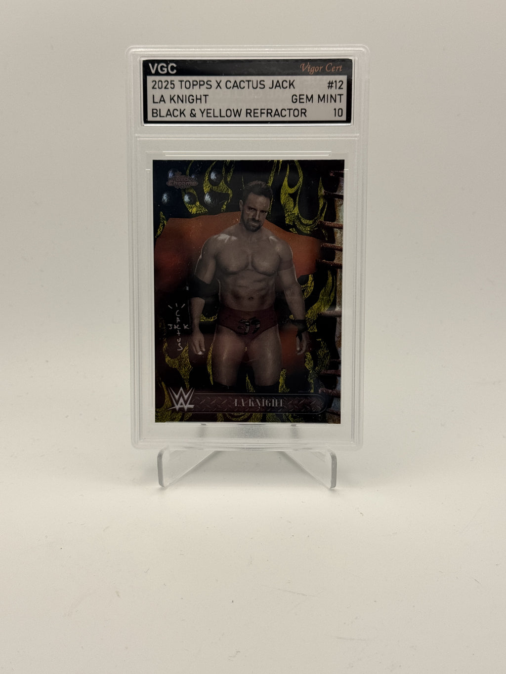 2025 Topps Chrome WWE x Cactus Jack #12 LA Knight Red & Black Graded 10