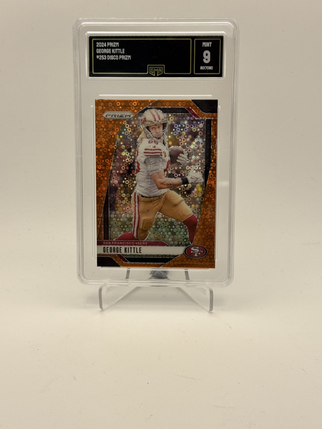 2024 Panini Prizm #253 George Kittle Orange Disco Prizm GMA 9